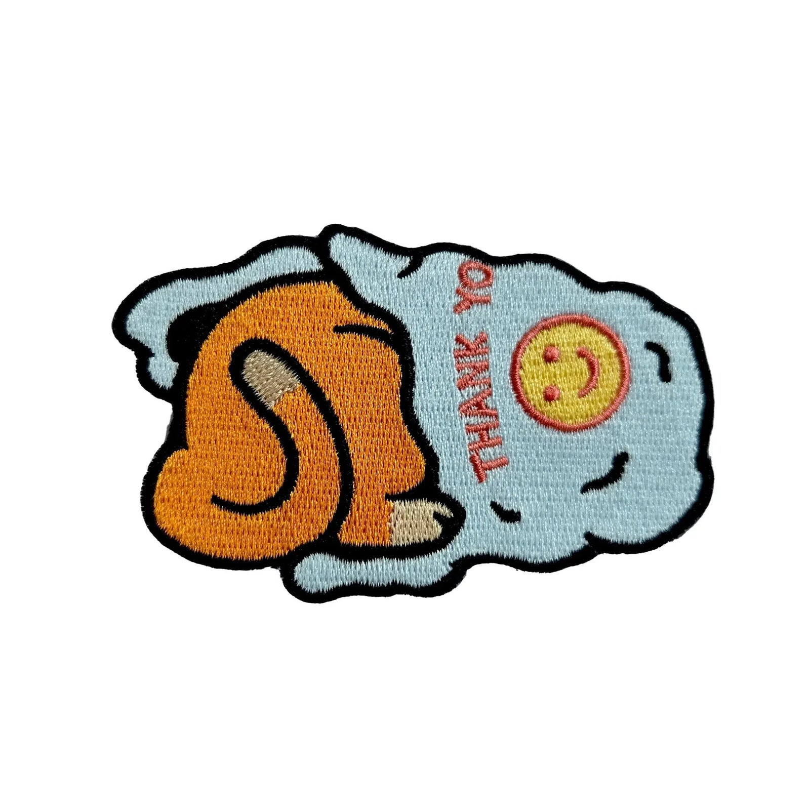 Kolorspun Cat's in the Bag patch featuring a cartoon cat peeking out of a paper bag, ideal for clothing or accessories.