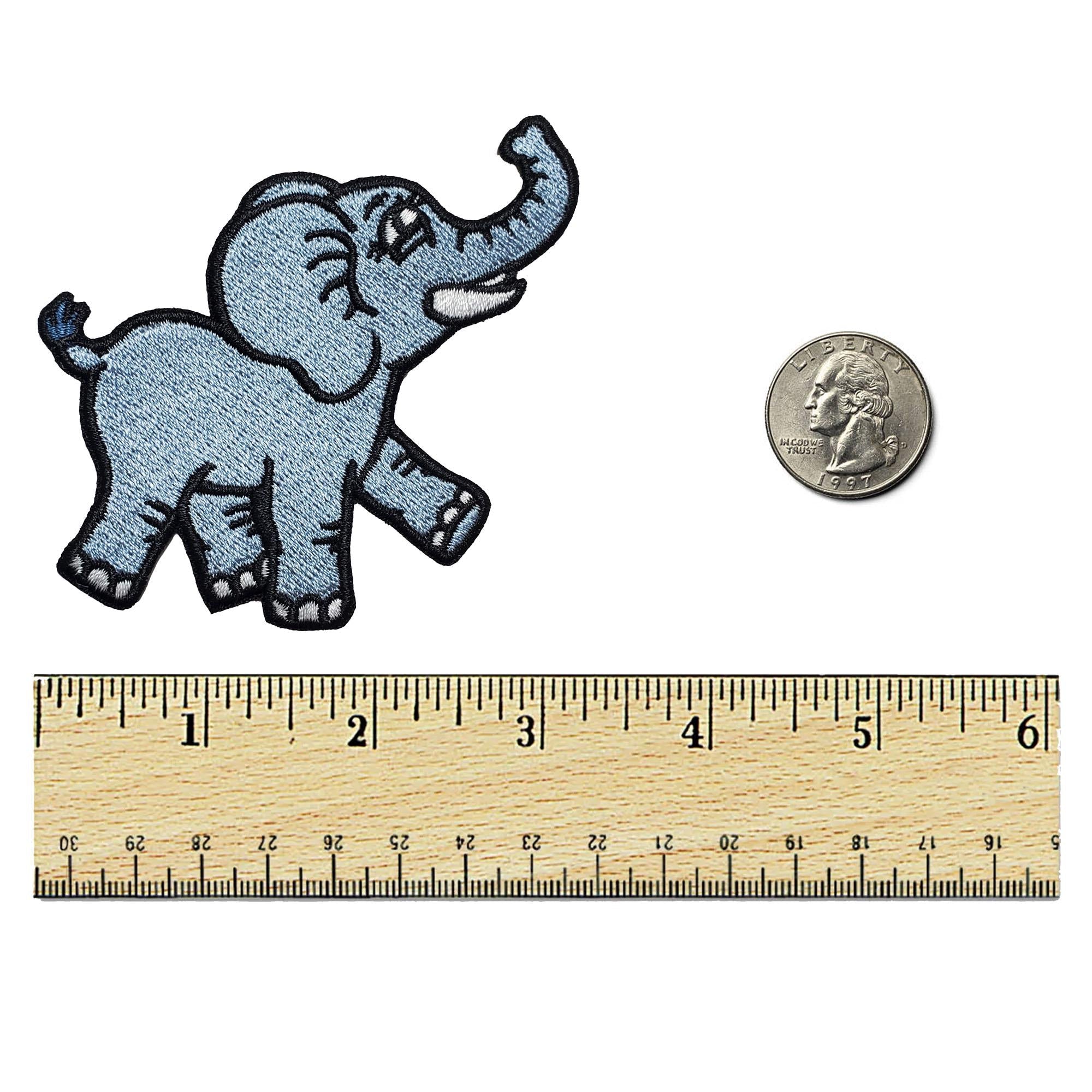 Colorful Kolorspun Elephant Patch sewn onto fabric, showcasing detailed embroidery and vibrant design.