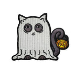 Kolorspun glowing ghost cat patch with a spooky design, featuring a luminous feline figure on a fabric patch for clothing or accessories.