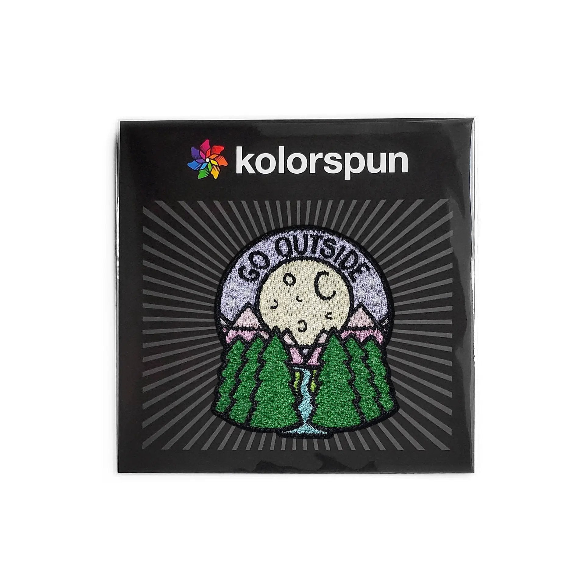 Kolorspun Go Outside patch featuring vibrant outdoor-themed design on a fabric patch for clothing or accessories.