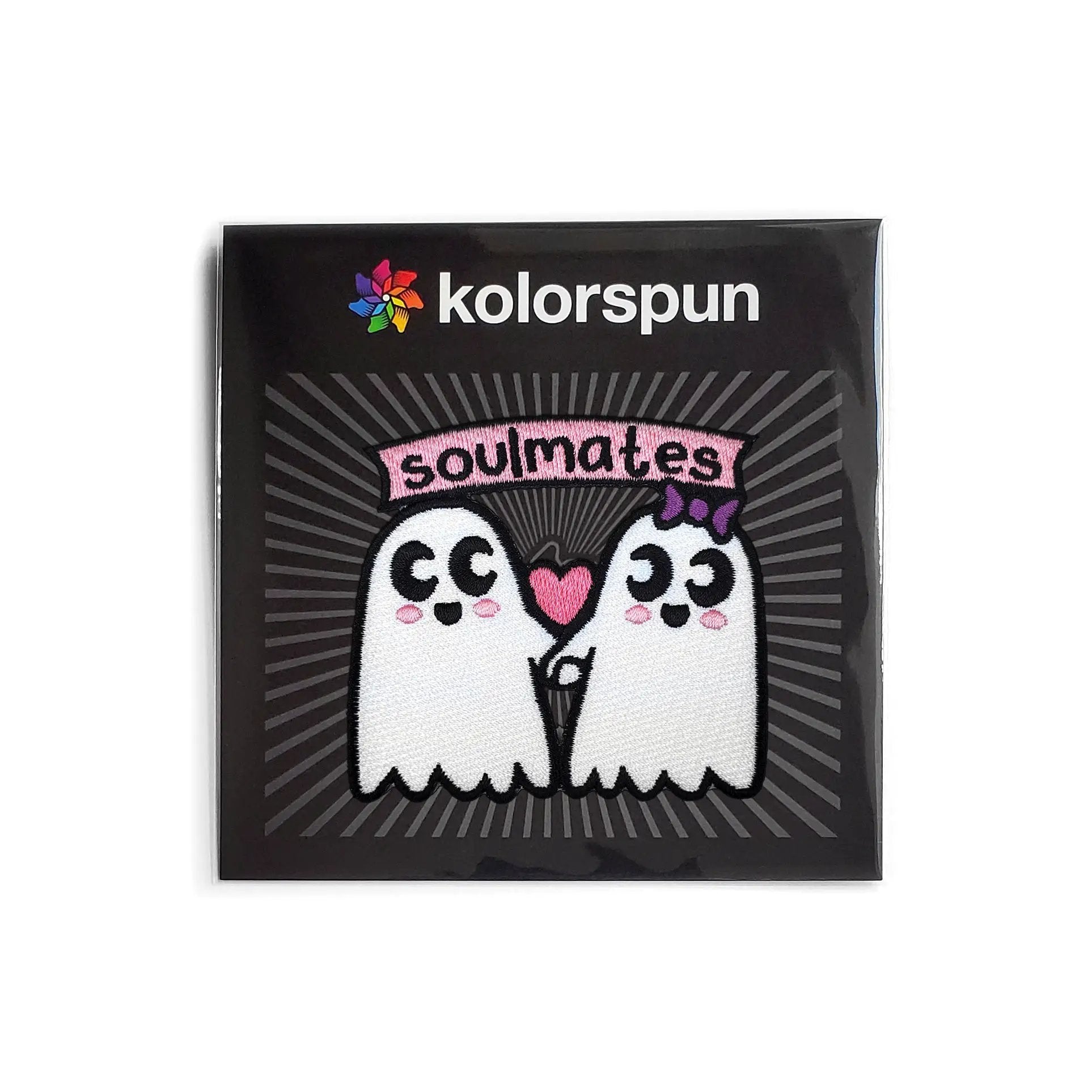 Kolorspun Soulmates Patch featuring colorful embroidered design on fabric, perfect for customizing clothing or accessories.