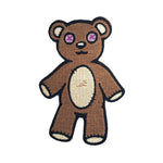 Kolorspun Teddy Bear Patch sewn onto fabric, showcasing detailed embroidered design and soft, plush appearance.