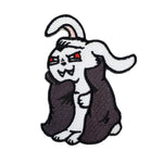 Vampire Bunny patch by Kolorspun featuring a cute bunny with vampire fangs and bat wings on a fabric patch.