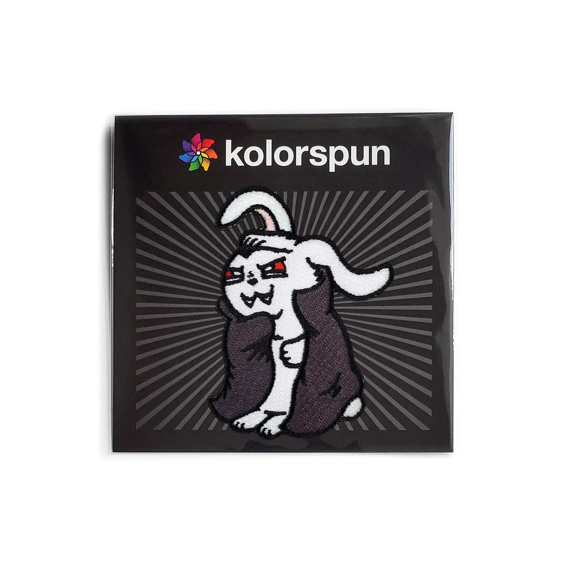 Kolorspun Vampire Bunny Patch featuring a spooky bunny design on fabric patch for clothing or accessories.