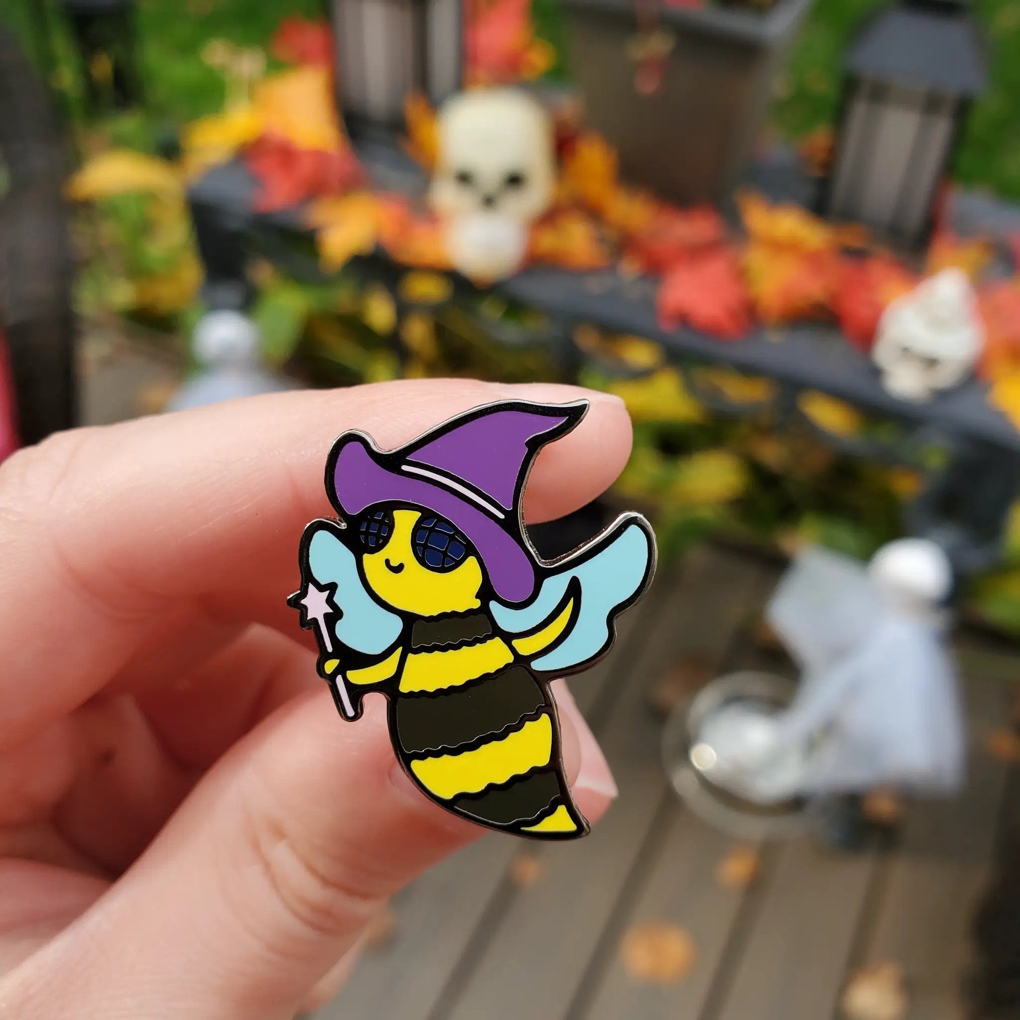 Kolorspun Beewitched Bumblebee pin featuring a detailed bee design on a gold-tone metal backing.