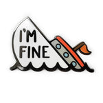 Kolorspun "I'm Fine" boat pin featuring a colorful boat design, perfect for wearable accessories and casual fashion statements.