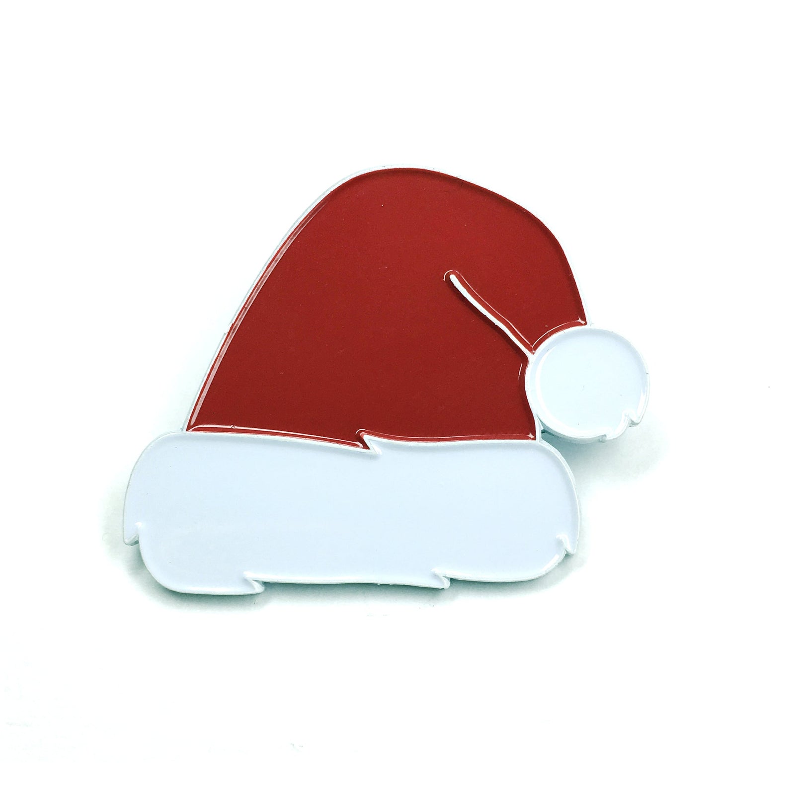 Kolorspun Santa hat enamel pin featuring festive red and white design, perfect for holiday apparel and accessories.