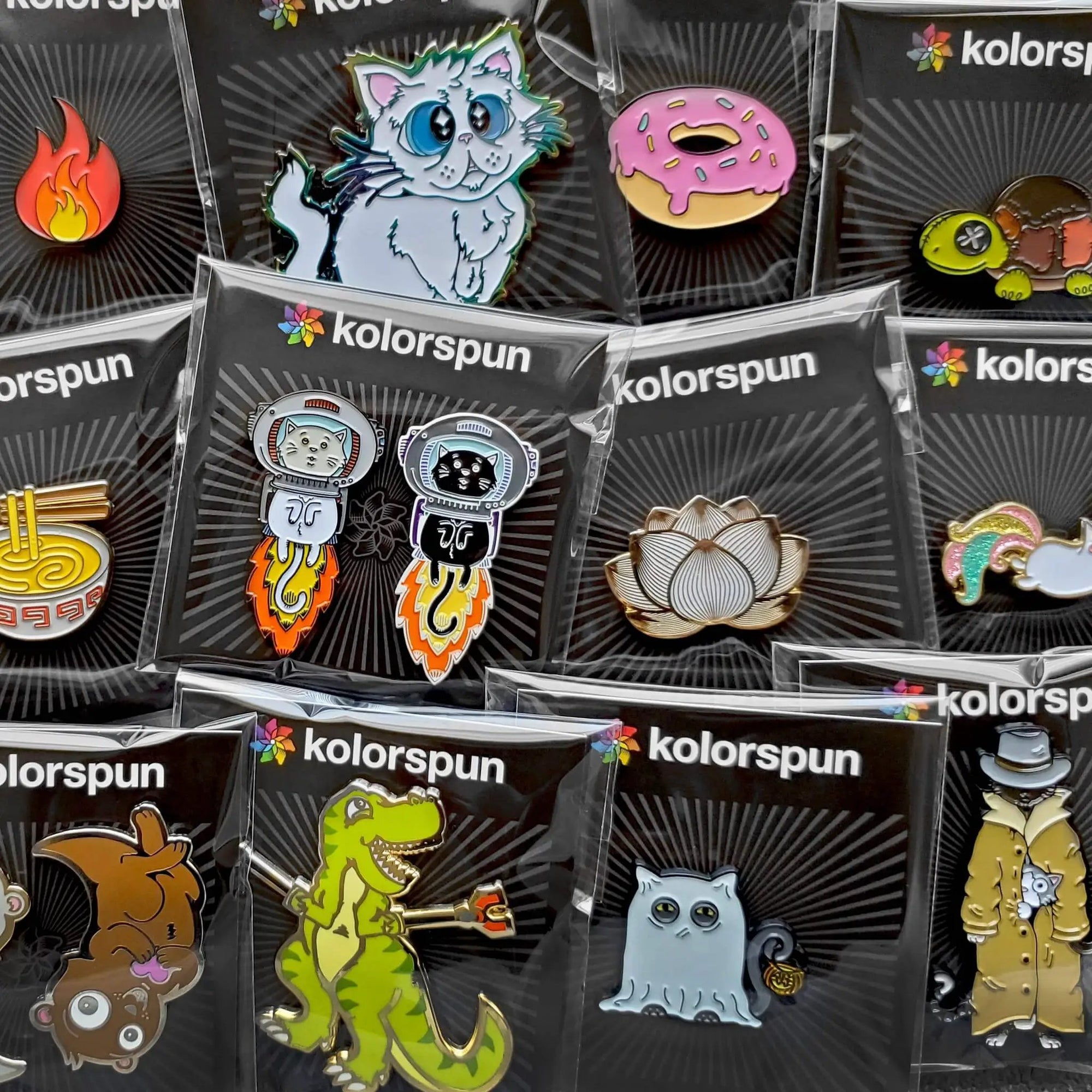 Kolorspun 3D beard skull enamel pin displayed on a backing card, featuring detailed design and vibrant colors.