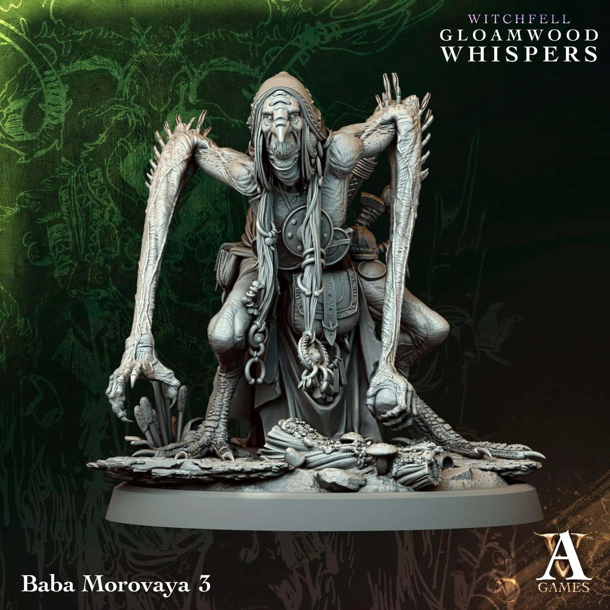 3D printed Baba Morovayas miniature by Archvillain Games, detailed fantasy character from Last Hope Miniatures collection.