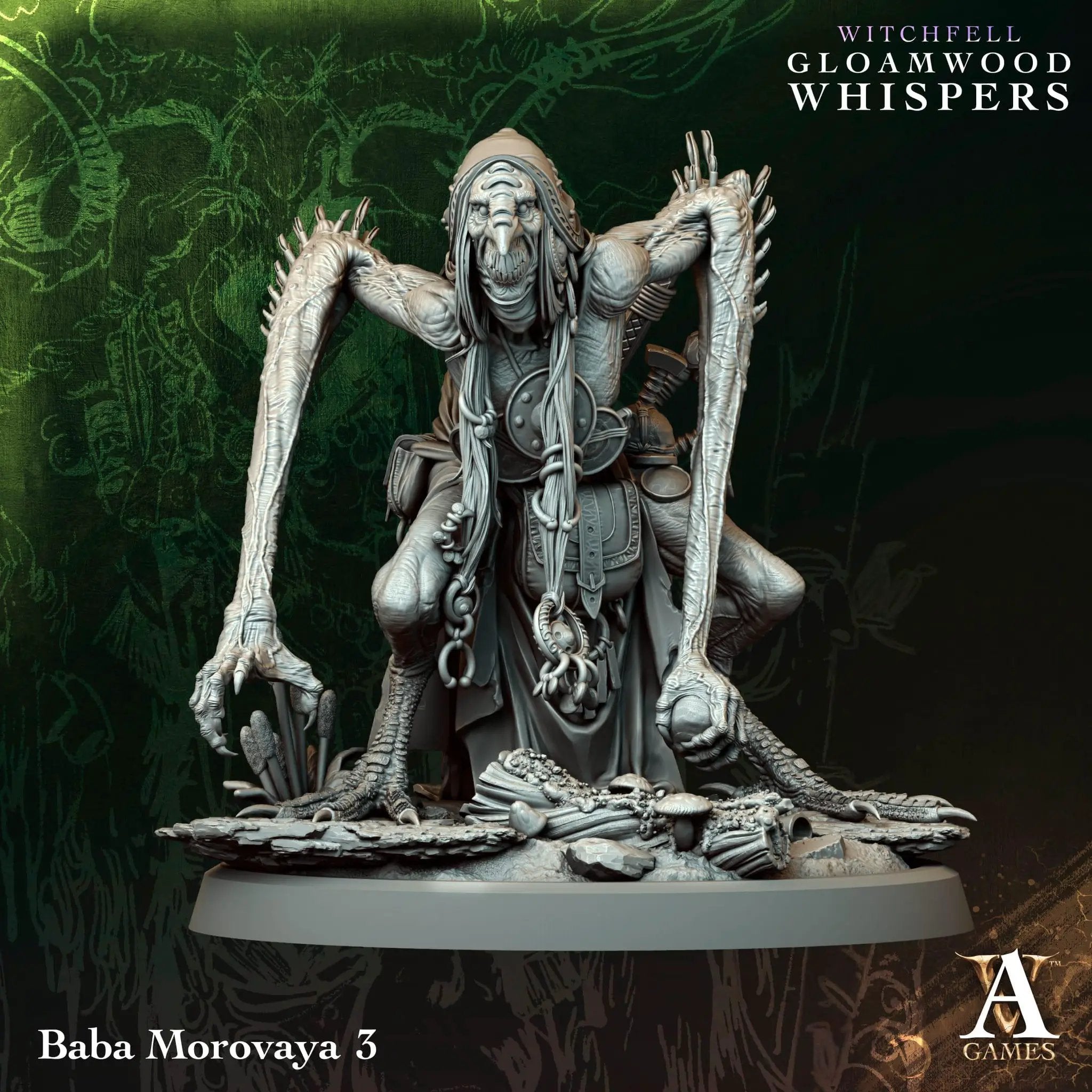 3D printed Baba Morovayas miniature by Archvillain Games, detailed fantasy character from Last Hope Miniatures collection.
