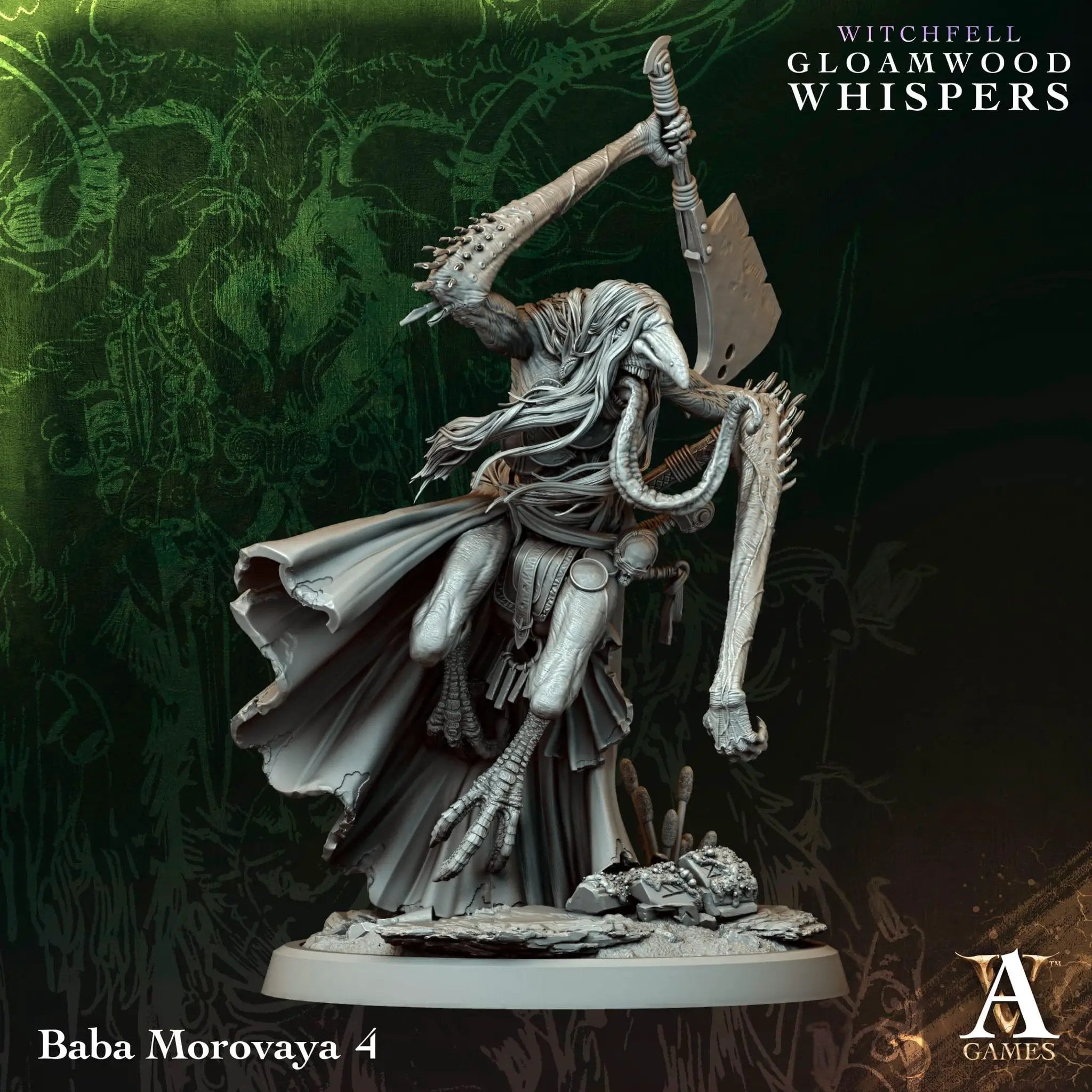 3D printed Baba Morovayas miniature by Archvillain Games, designed by Last Hope Miniatures, featuring detailed fantasy character details.