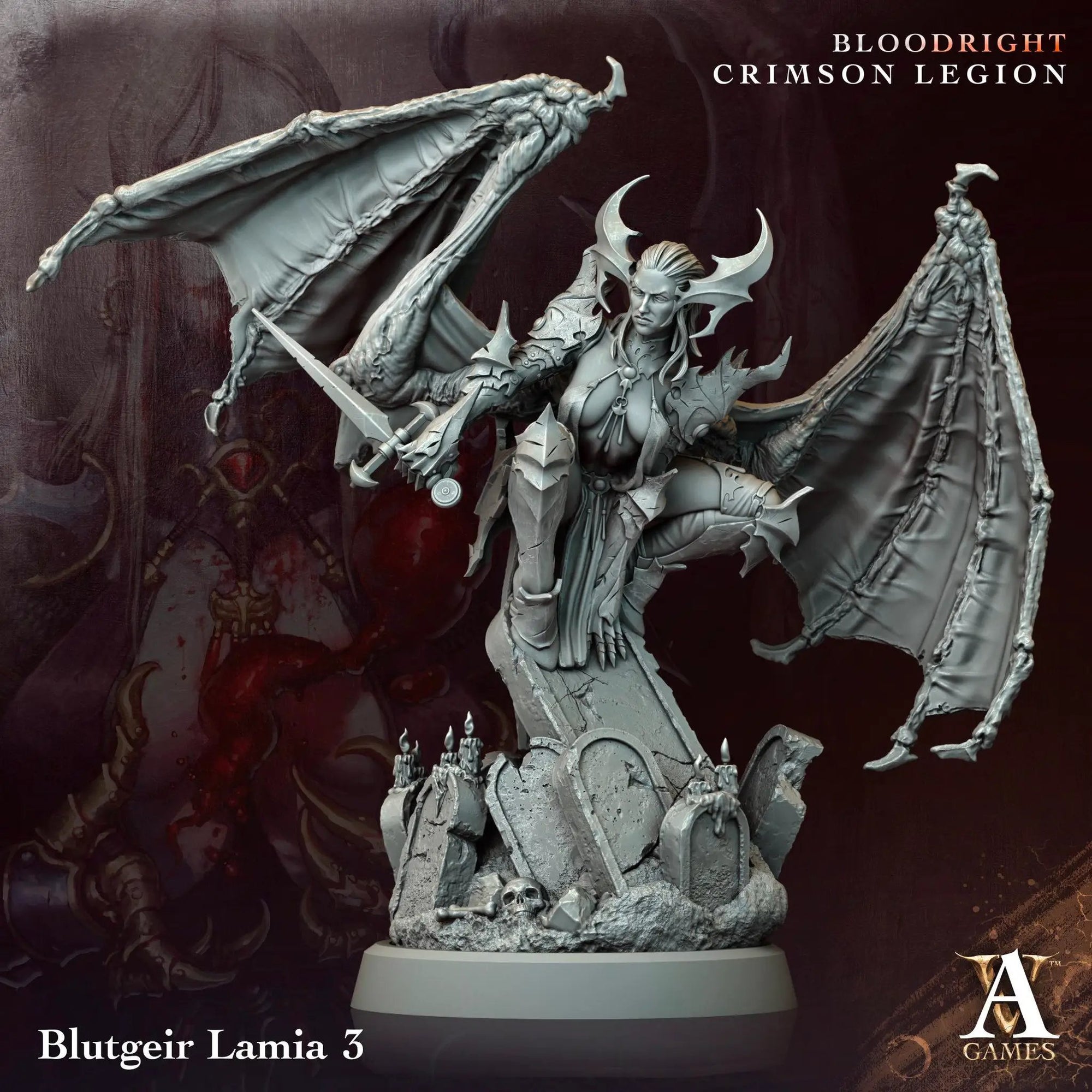 3D printed Blutgeir Lamia miniature by Last Hope Miniatures for Archvillain Games, detailed fantasy creature with intricate design.