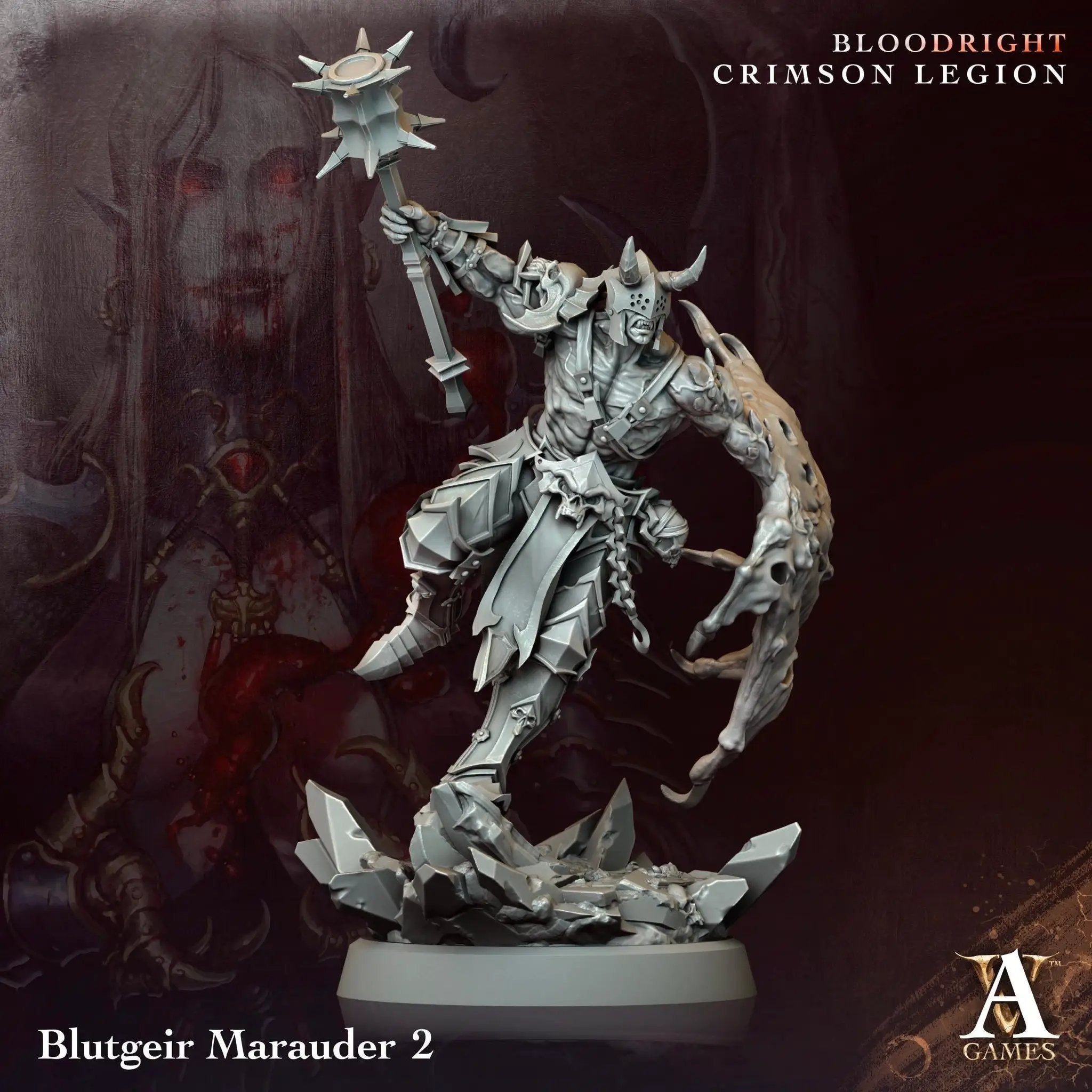 3D printed Blutgeir Marauders miniatures by Last Hope Miniatures for Archvillain Games, showing detailed fantasy warrior figures.