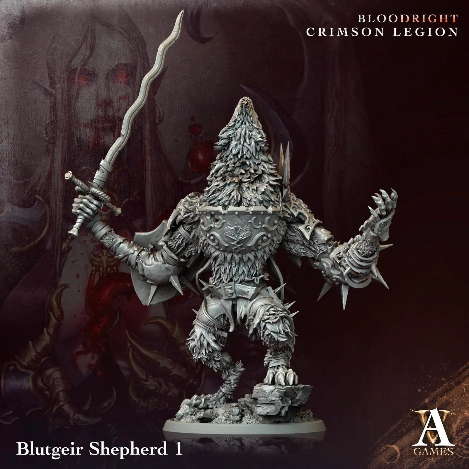 3D printed Blutgeir Shepherd figurine by Last Hope Miniatures for Archvillain Games, detailed miniature with intricate design.