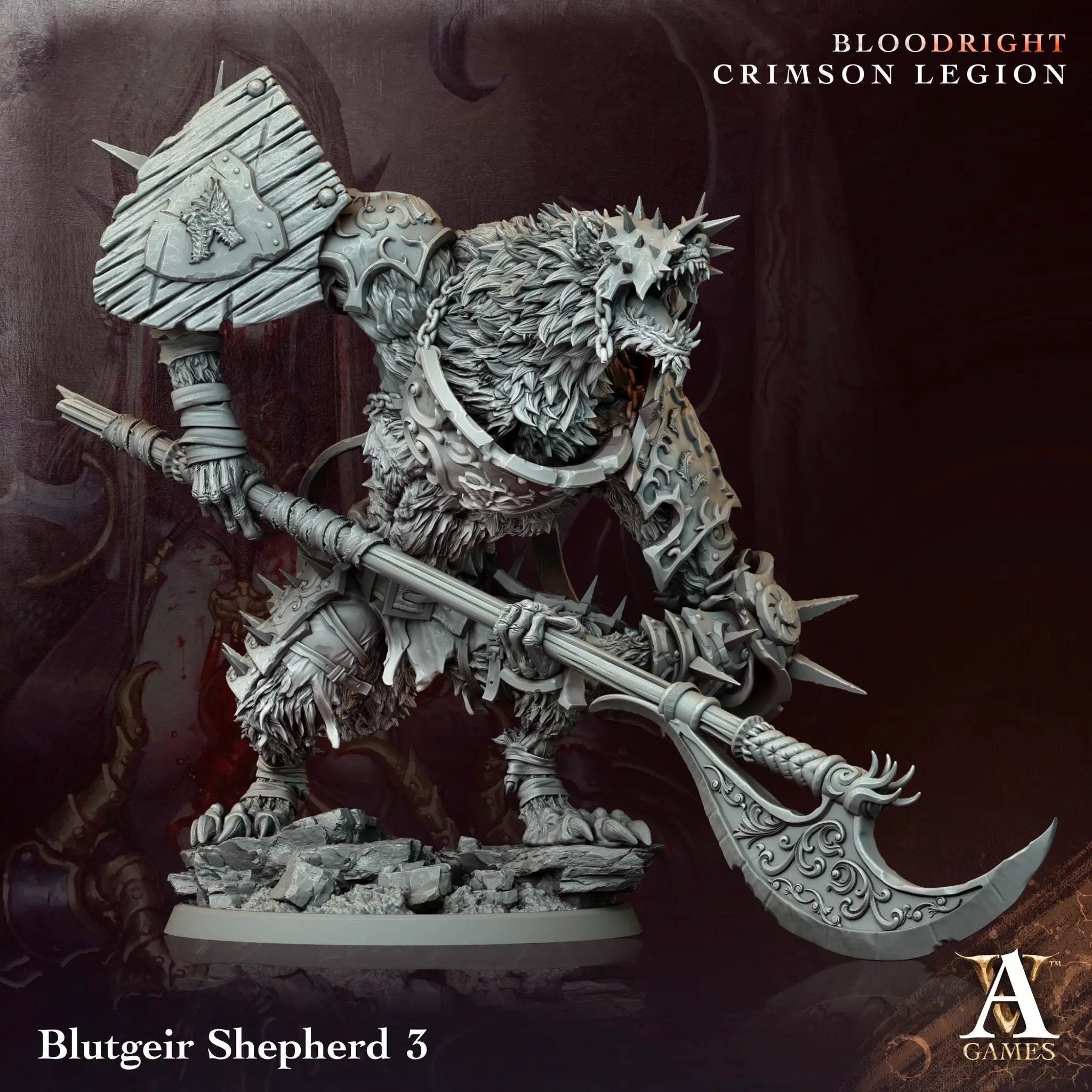 3D printed Blutgeir Shepherd miniature by Last Hope Miniatures for Archvillain Games, detailed figure with intricate design and armor.