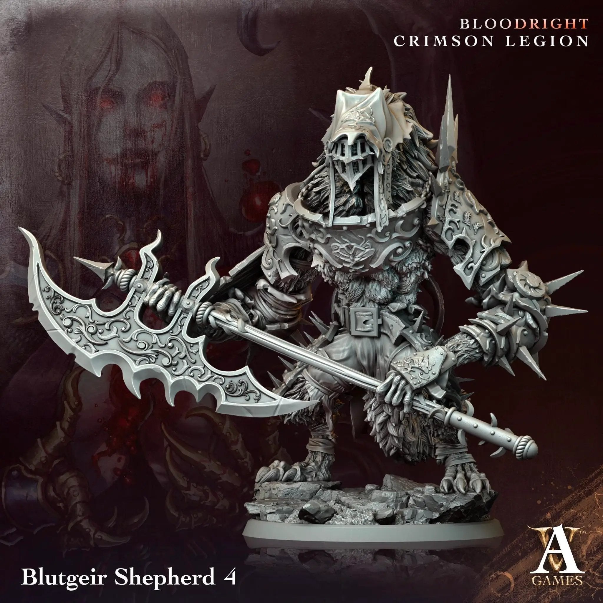 3D printed Blutgeir Shepherd miniature by Last Hope Miniatures for Archvillain Games, showing detailed sculpt and base.