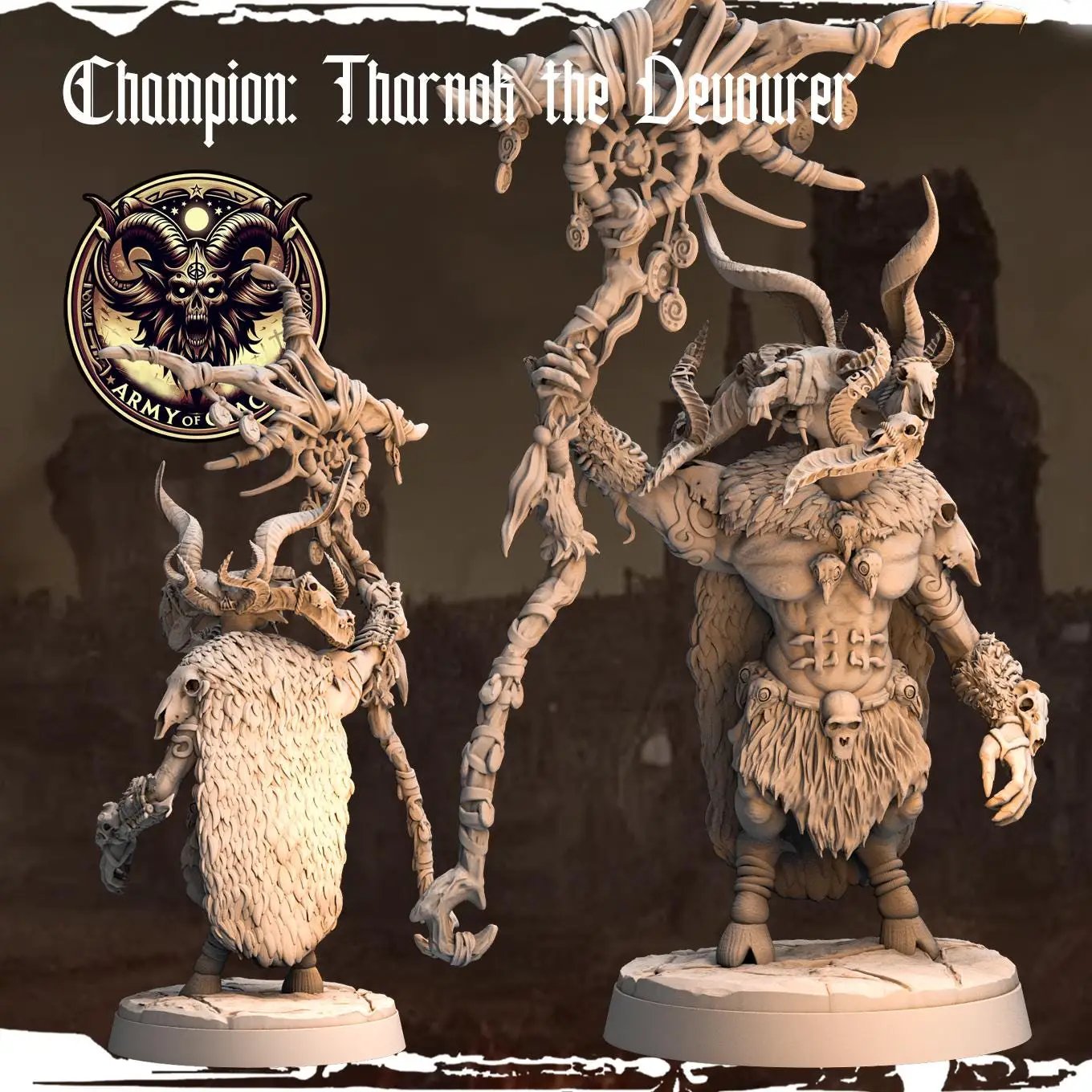 3D printed Chaos Beast Champion miniature by Last Hope Miniatures, detailed sculpt with fierce beast features for tabletop gaming.