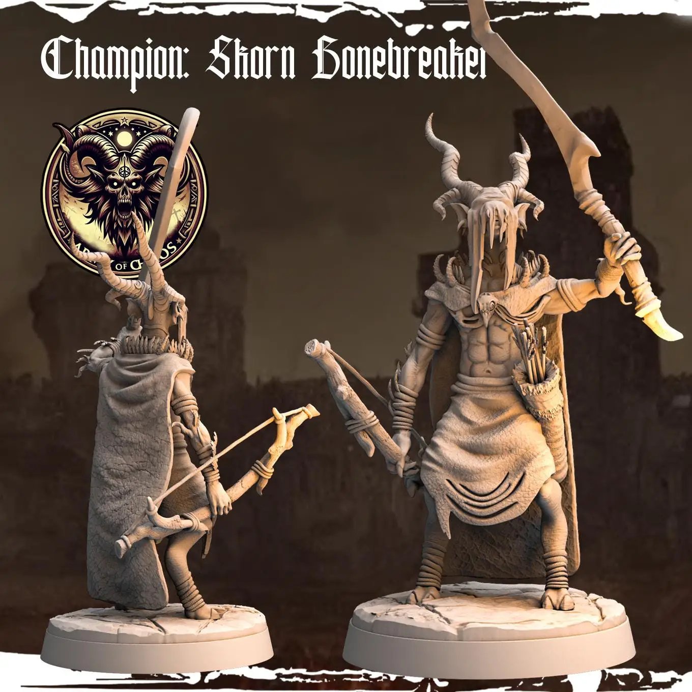 3D printed Chaos Beast Champion miniature by Last Hope Miniatures, detailed fantasy creature with fierce features from Monolith Arts.