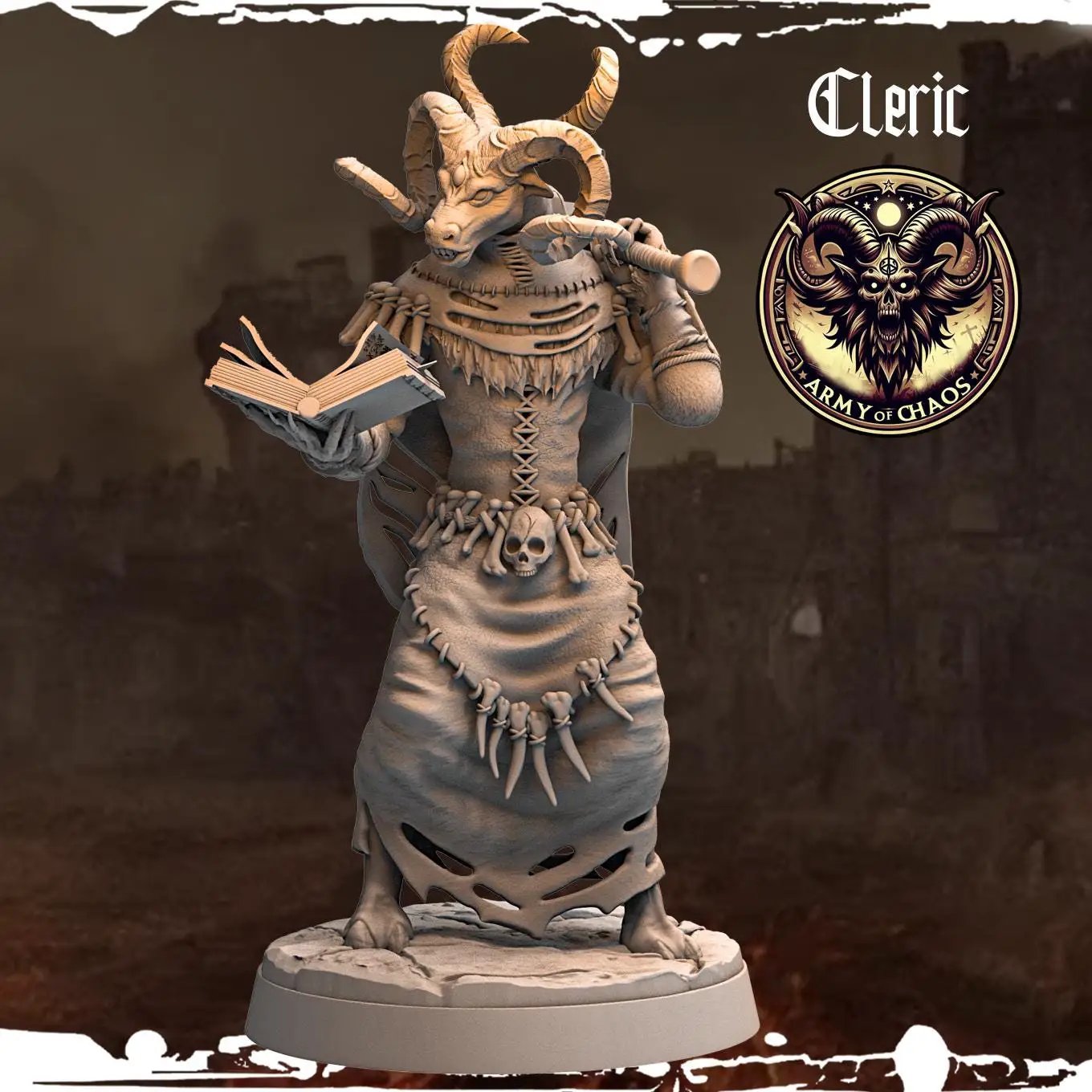 3D printed Chaos Beast Cleric miniature by Last Hope Miniatures for Monolith Arts, showing detailed sculpt with intricate armor and beastly features.