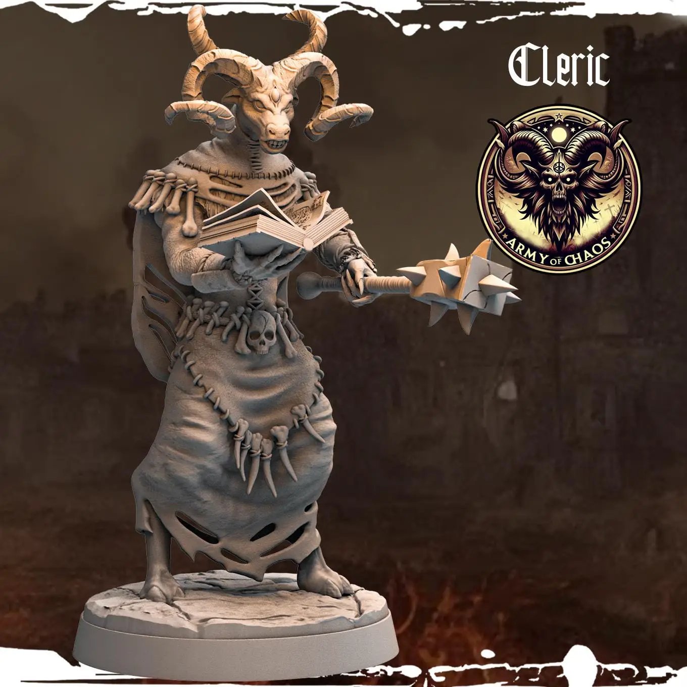 3D printed Chaos Beast Cleric miniature by Last Hope Miniatures, featuring detailed sculpting and dynamic pose for tabletop gaming.