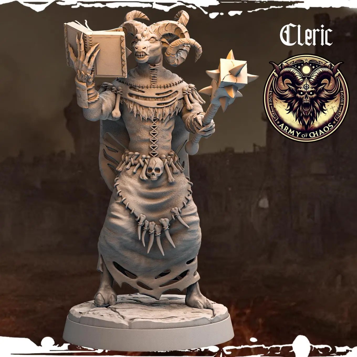 3D printed Chaos Beast Cleric miniature by Last Hope Miniatures from Monolith Arts, showing detailed sculpt with vibrant textures.