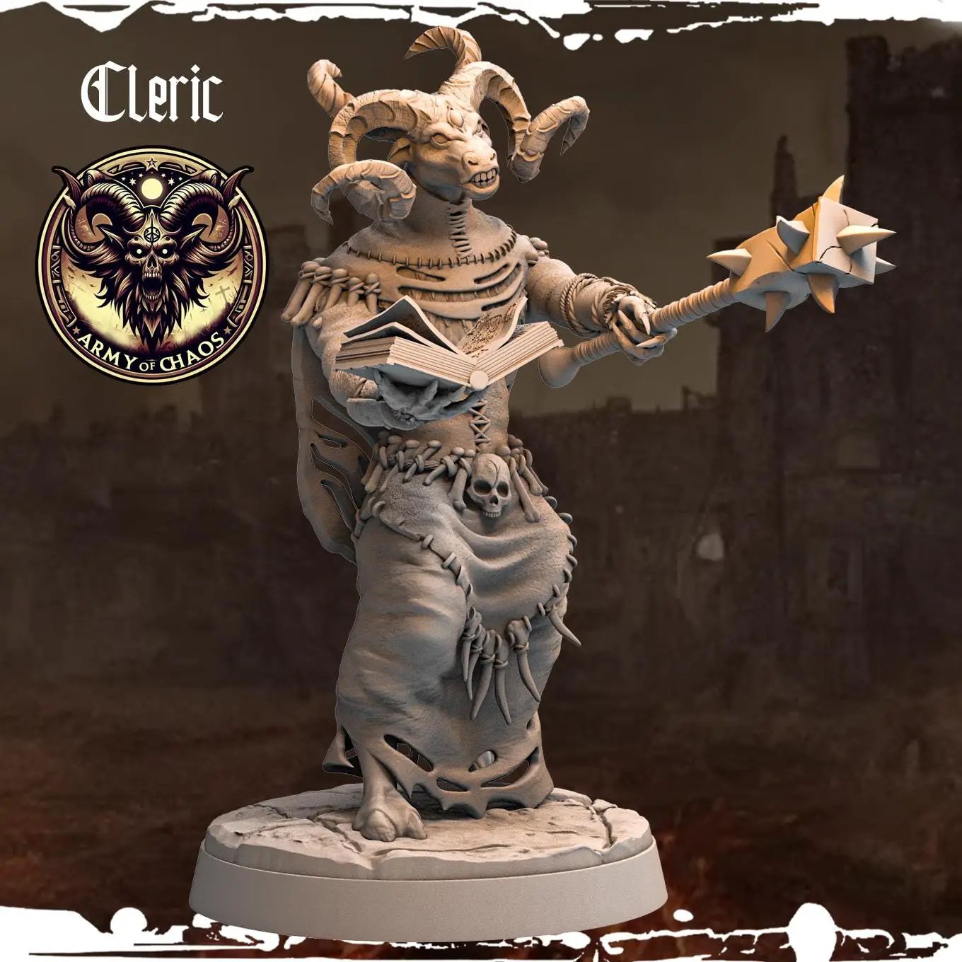 3D printed Chaos Beast Cleric miniature by Last Hope Miniatures, featuring detailed sculpt with intricate armor and monstrous beast elements.