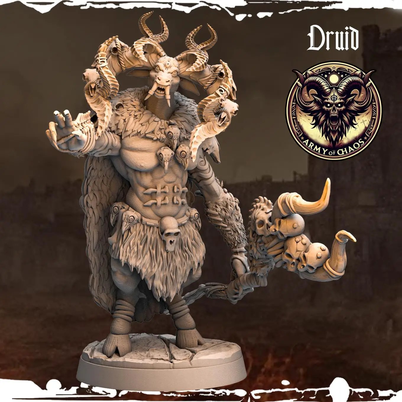3D printed Chaos Beast Druids miniatures by Last Hope Miniatures, featuring detailed monstrous druid figures with intricate designs.