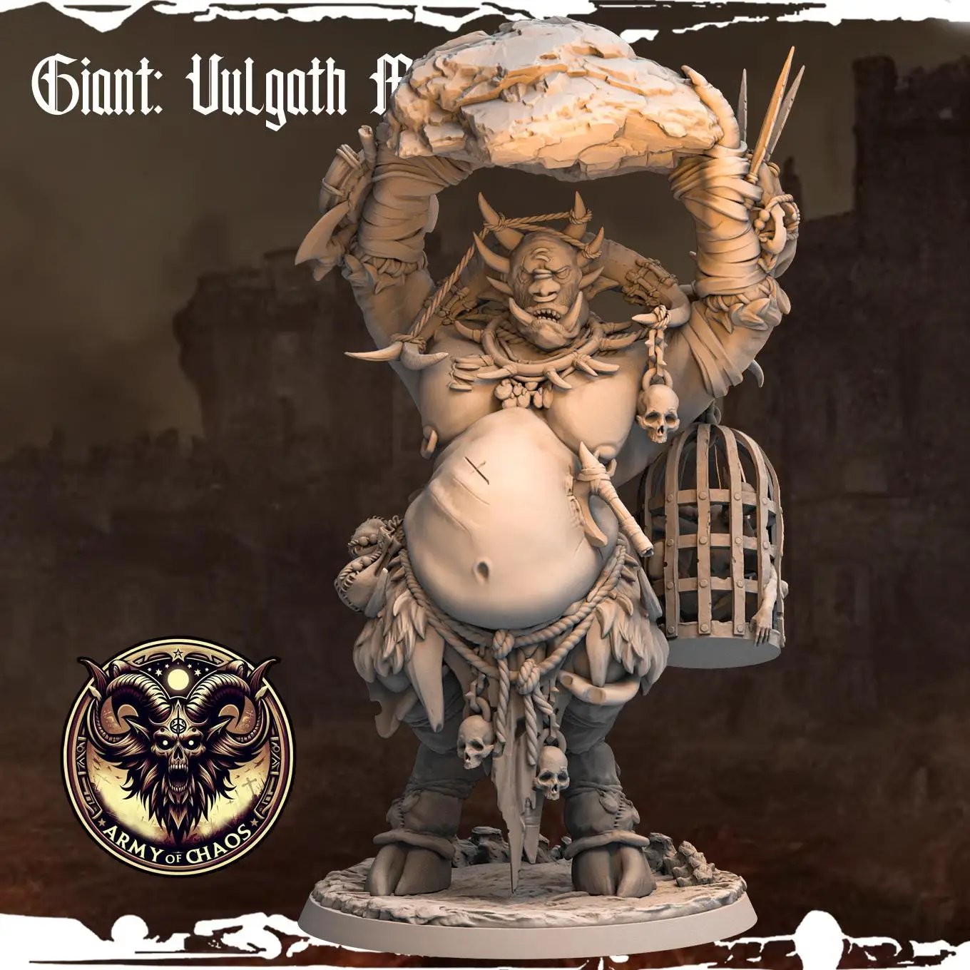 3D printed Chaos Beast Giants miniatures by Last Hope Miniatures for Monolith Arts, showcasing detailed monstrous figures.