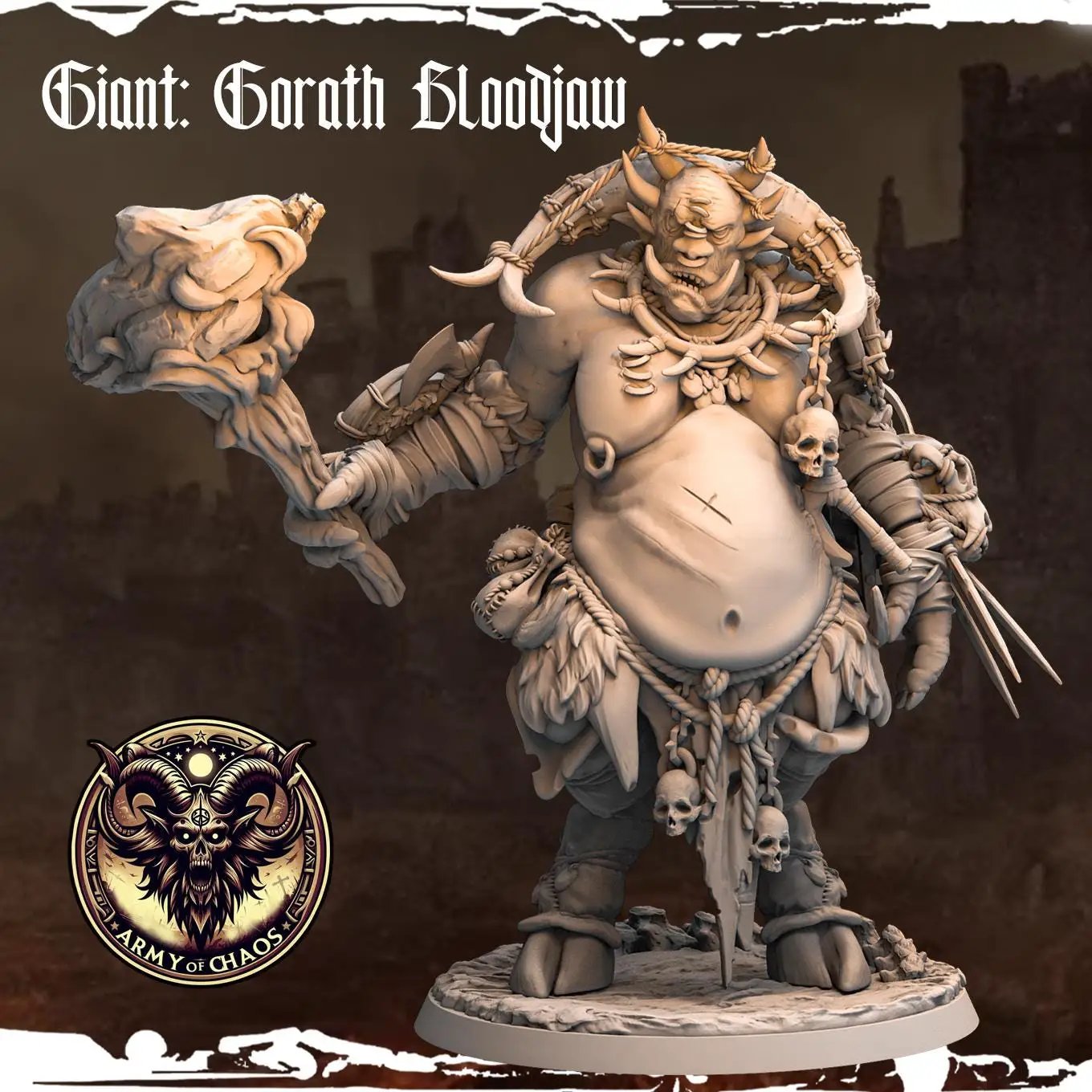 3D printed Chaos Beast Giants by Last Hope Miniatures, featuring detailed monstrous creature with intricate textures and dynamic pose.