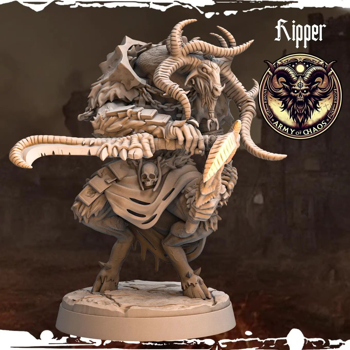 3D printed Chaos Beast Ripper miniature by Last Hope Miniatures from Monolith Arts, featuring intricate chaos creature details.