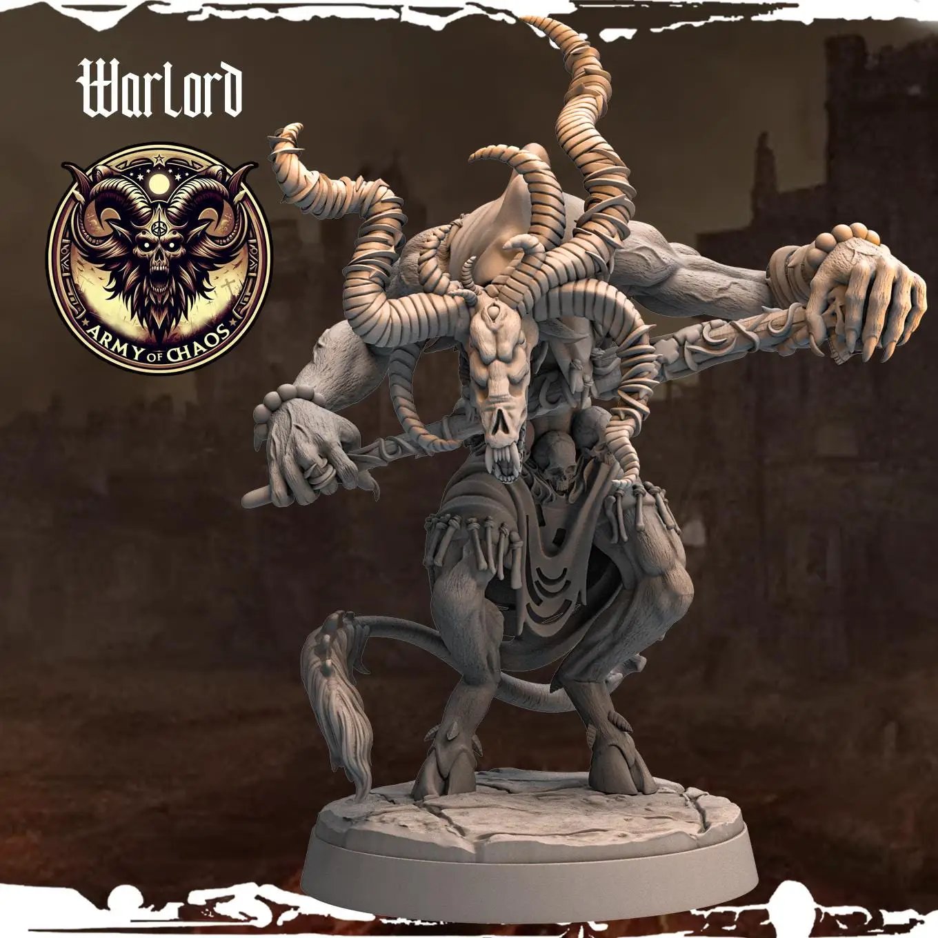 3D printed Chaos Beast Warlord miniature by Last Hope Miniatures, featuring detailed armor and fearsome beastly design.
