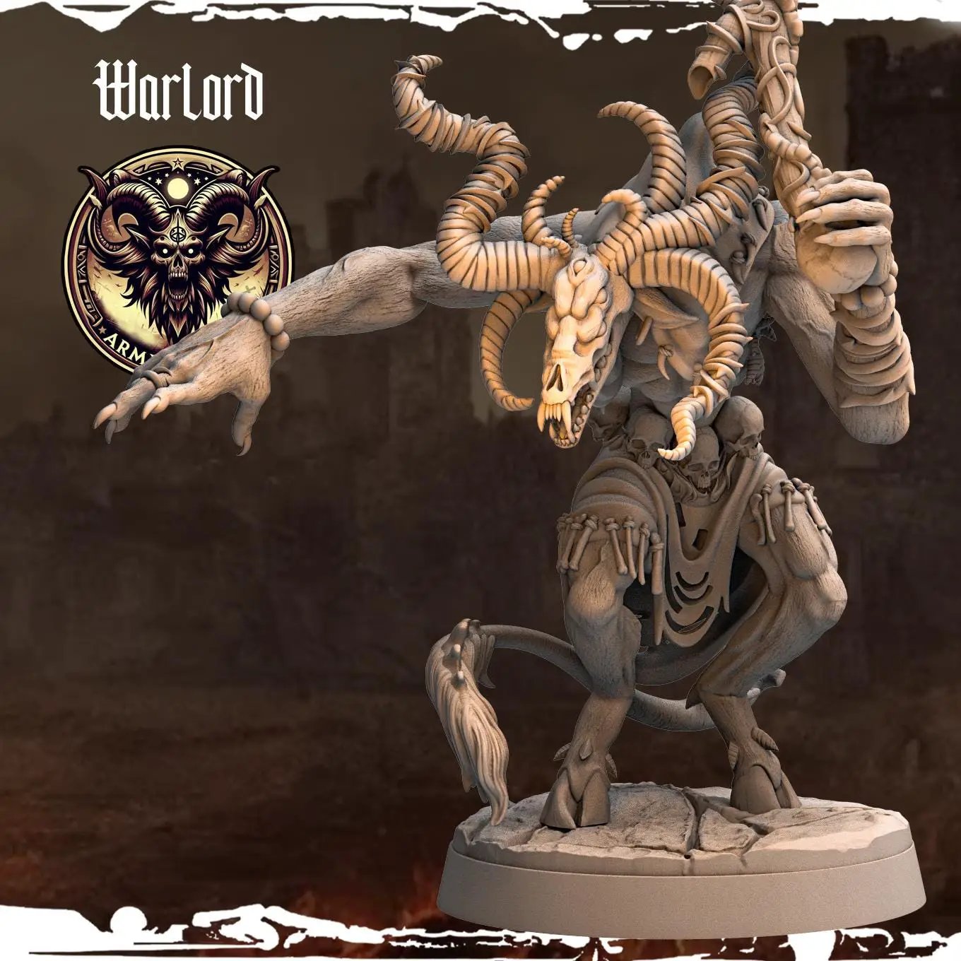 3D printed Chaos Beast Warlord miniature by Last Hope Miniatures, detailed sculpt with fierce beast features and intricate armor design.