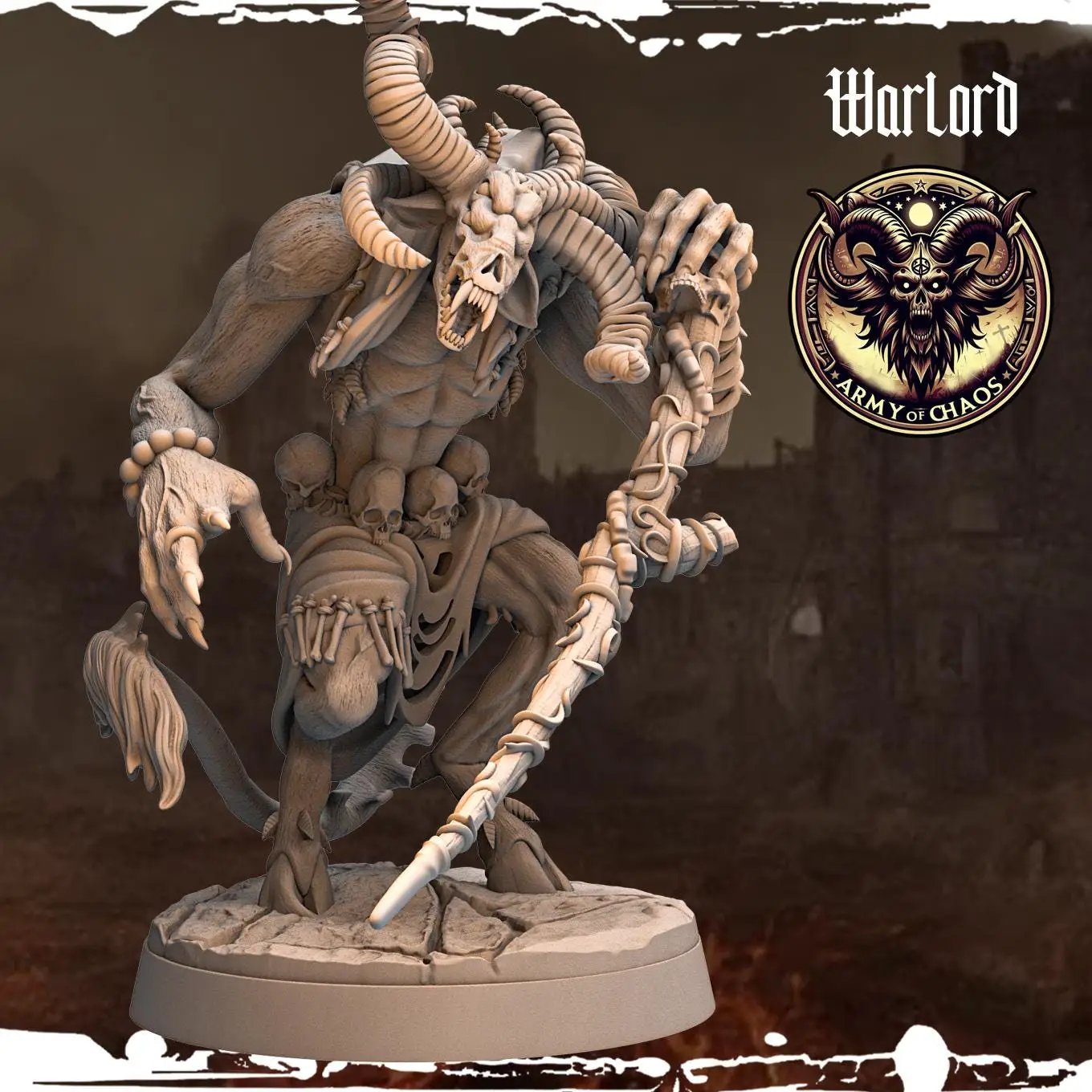 3D printed Chaos Beast Warlord miniature by Last Hope Miniatures, featuring intricate details and dynamic pose from Monolith Arts.