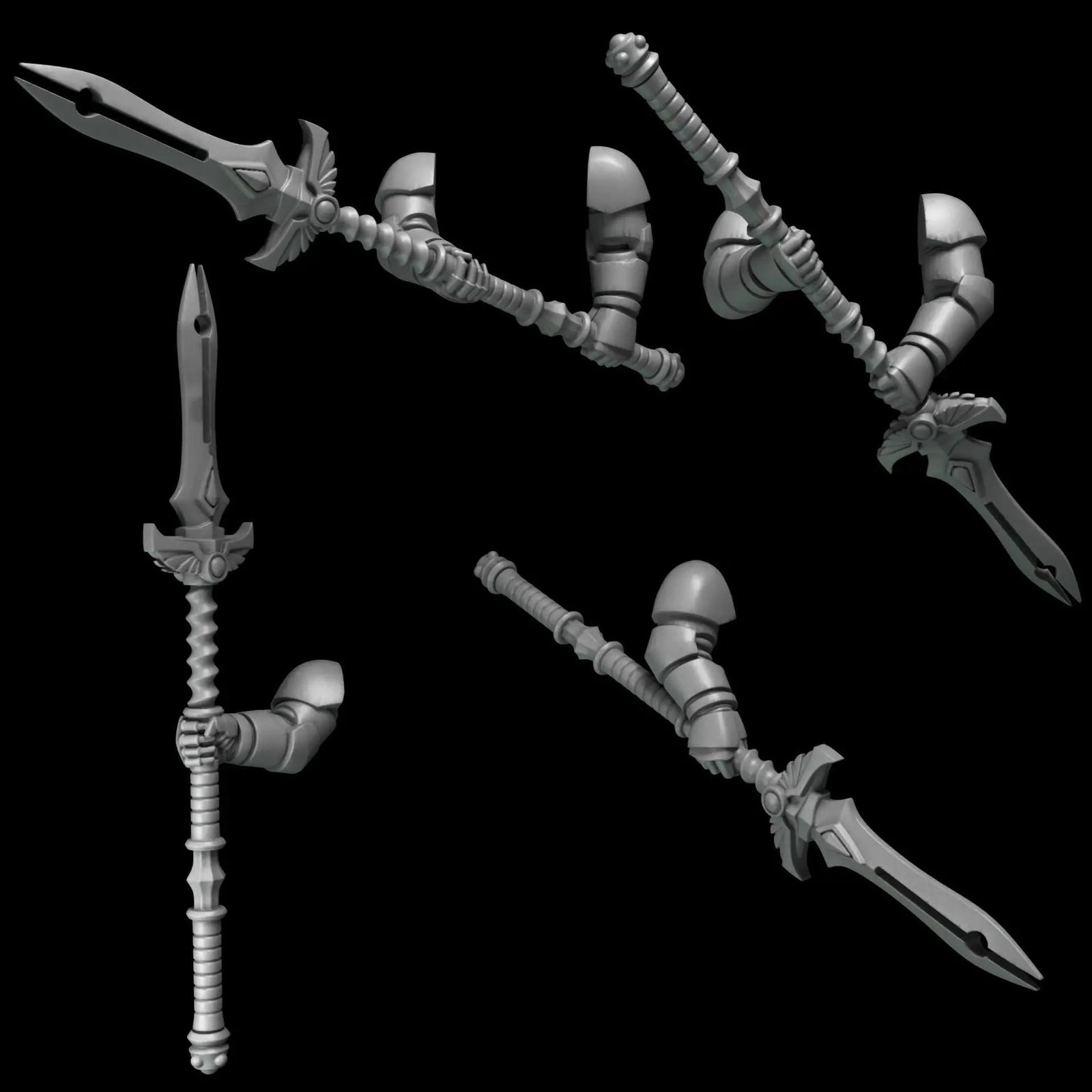 3D printed Crimson Lords 2-handed spear set by Greytide Studio, featuring detailed miniature fantasy spears for tabletop gaming.