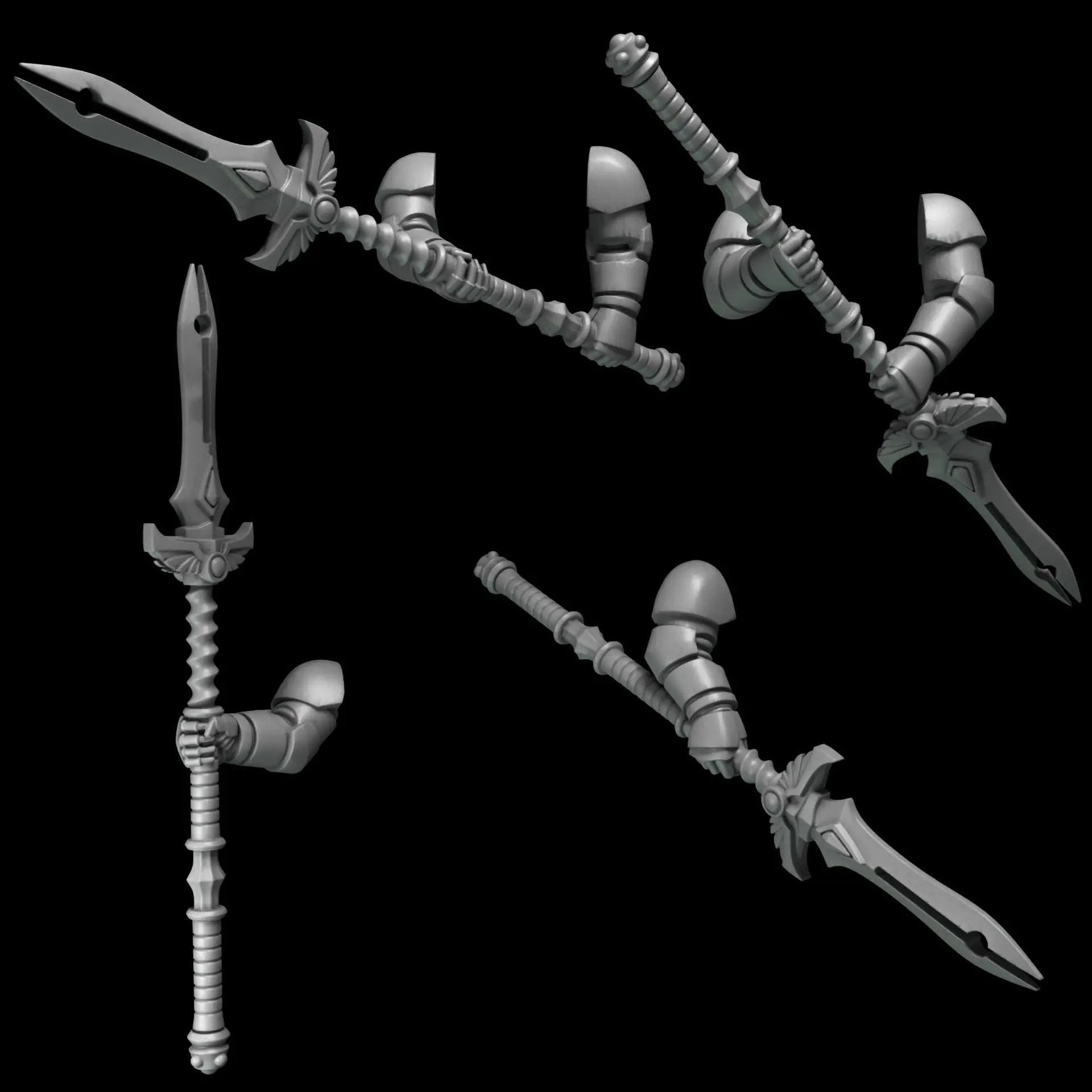 3D printed Crimson Lords 2-handed spear set by Greytide Studio, featuring detailed miniature fantasy spears for tabletop gaming.