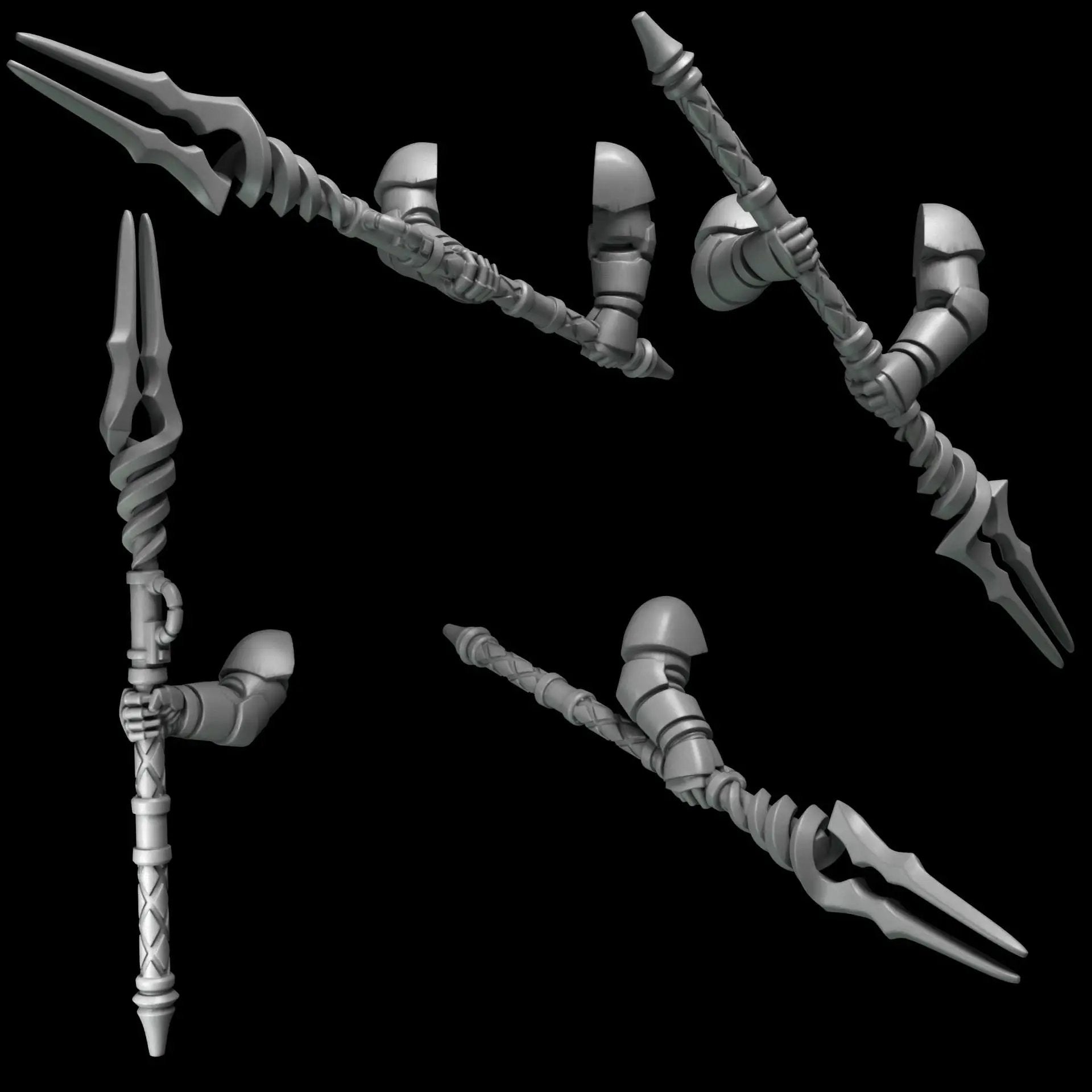 3D printed Crimson Lords 2-handed spear set by Greytide Studio, featuring detailed crimson-colored fantasy miniatures.