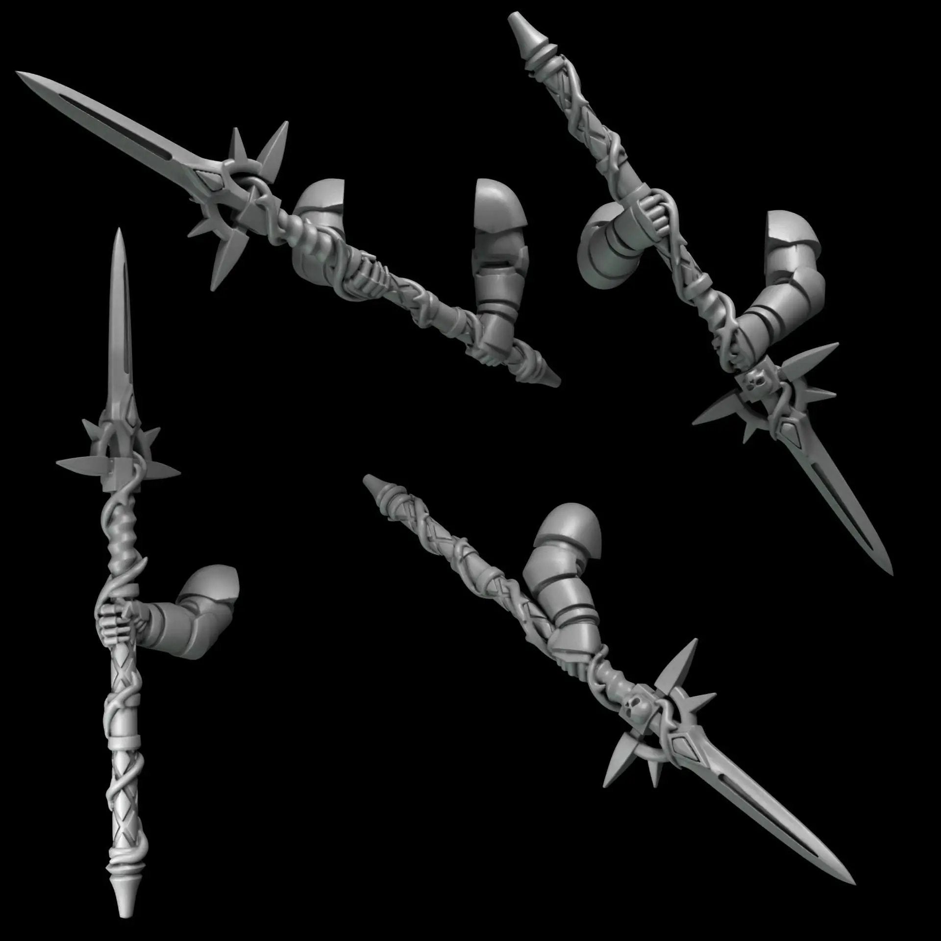 3D printed Crimson Lords 2-handed spear set by Greytide Studio, featuring detailed miniature spears for tabletop gaming.