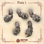 Set of 10 3D printed Crimson Wings Fists miniatures by Last Hope Miniatures for Greytide Studio, featuring detailed fantasy weapon designs.
