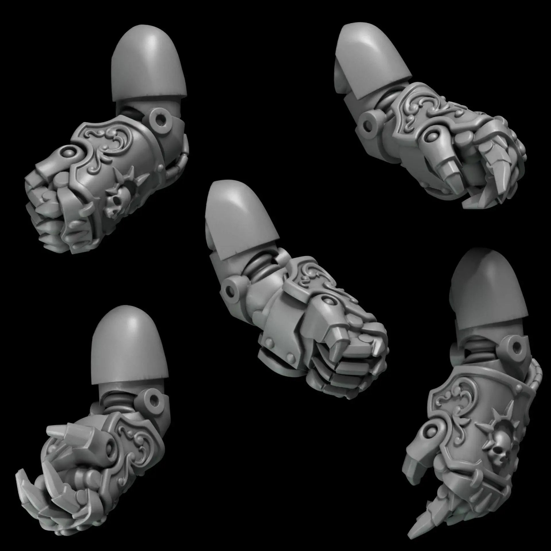 10 3D printed Crimson Wings Fists miniatures by Last Hope Miniatures for Greytide Studio, featuring detailed winged fist designs.