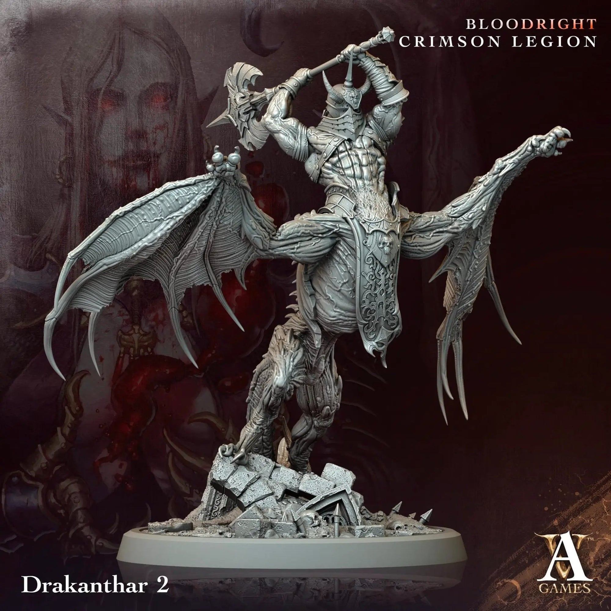 3D printed Drakanthar miniature by Last Hope Miniatures for Archvillain Games, featuring detailed dragon-like creature with intricate scales.