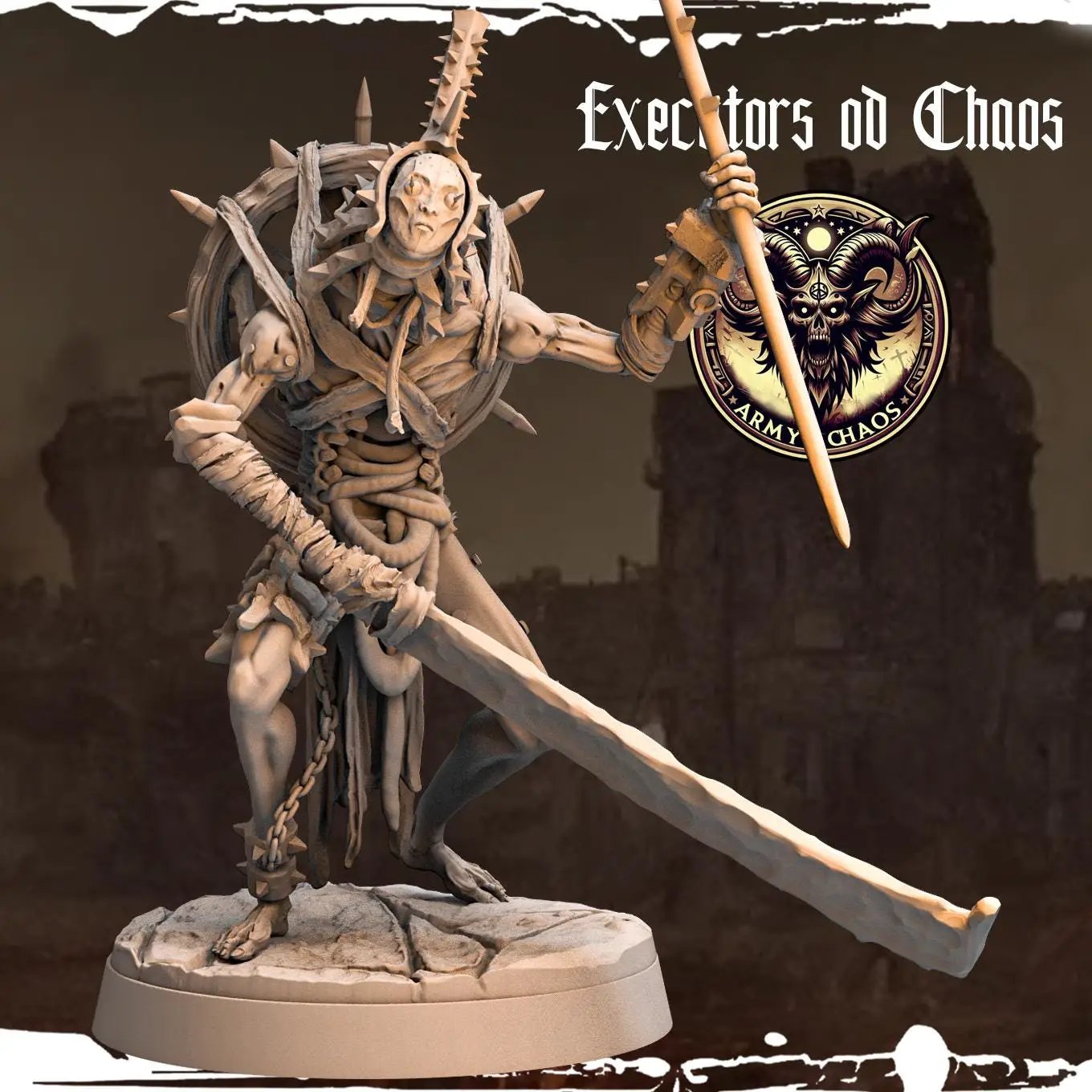 3D printed Dreadful Executors of Chaos miniature by Last Hope Miniatures, featuring detailed chaos warrior figures with intricate armor.