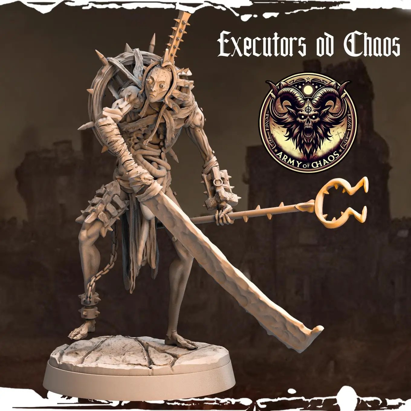3D printed Dreadful Executors of Chaos miniature by Last Hope Miniatures, featuring detailed chaos warrior figures from Monolith Arts.