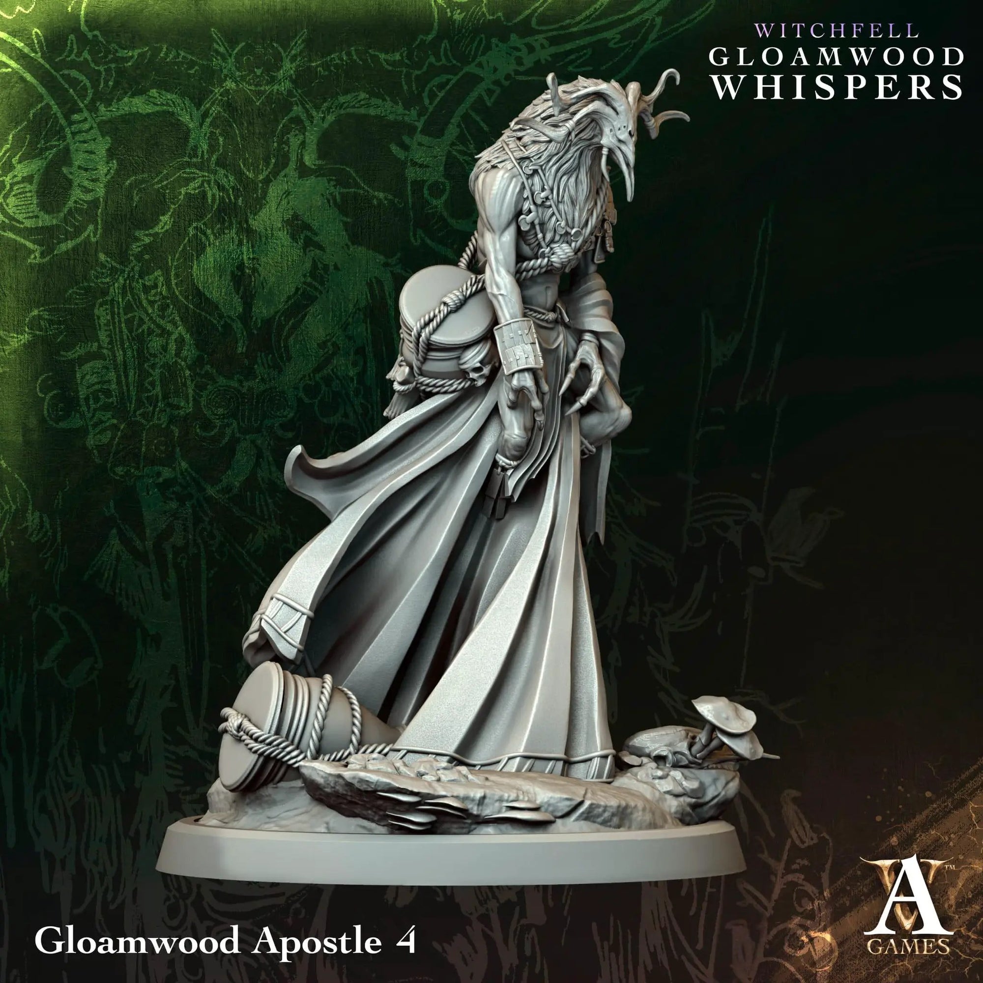 3D printed Gloamwood Apostles miniature by Archvillain Games, part of Last Hope Miniatures fantasy tabletop gaming figures.