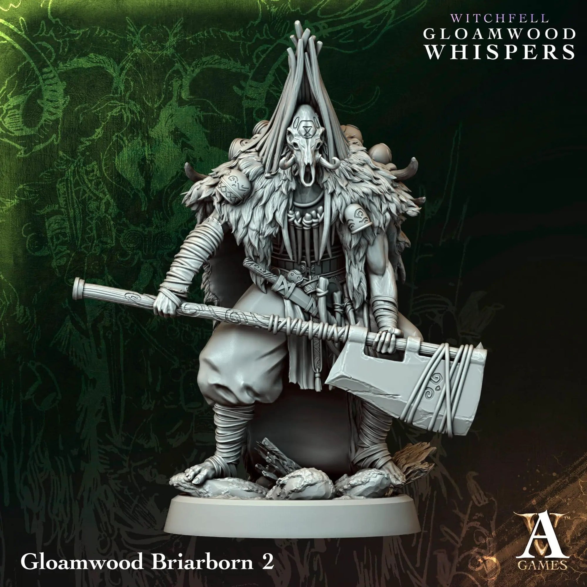 3D printed Gloamwood Briarborns miniature by Archvillain Games, designed for tabletop gaming, featuring detailed fantasy woodland figures.
