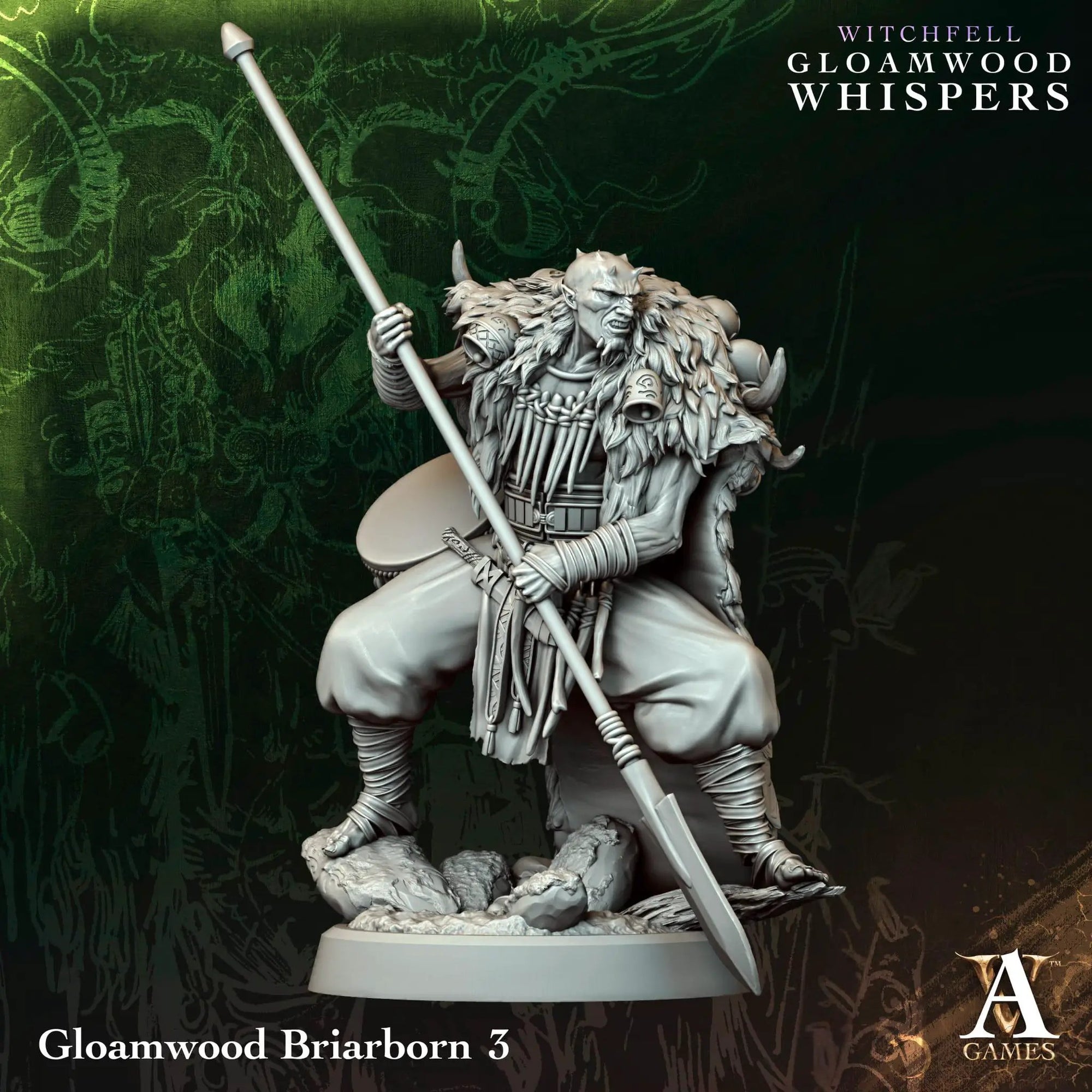 3D printed Gloamwood Briarborns miniature by Archvillain Games, designed by Last Hope Miniatures, featuring detailed fantasy figures.
