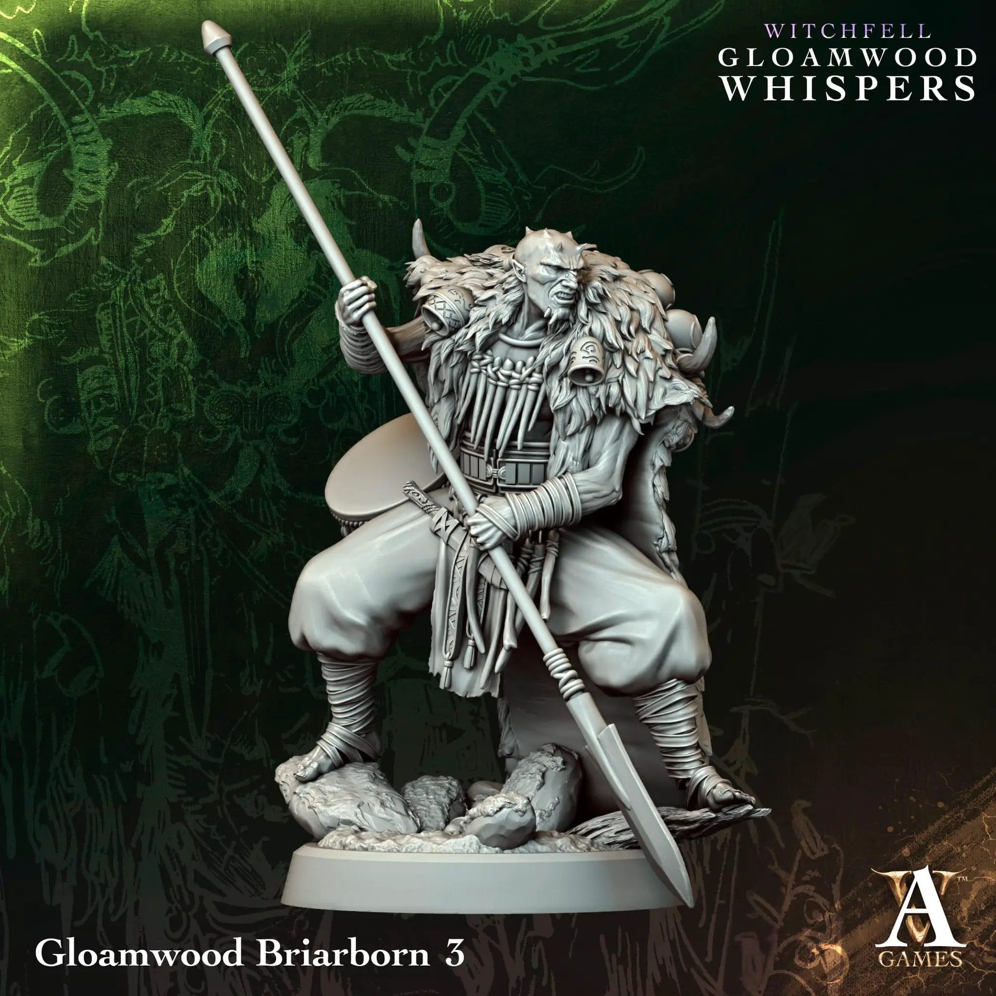 3D printed Gloamwood Briarborns miniature by Archvillain Games, designed by Last Hope Miniatures, featuring detailed fantasy figures.