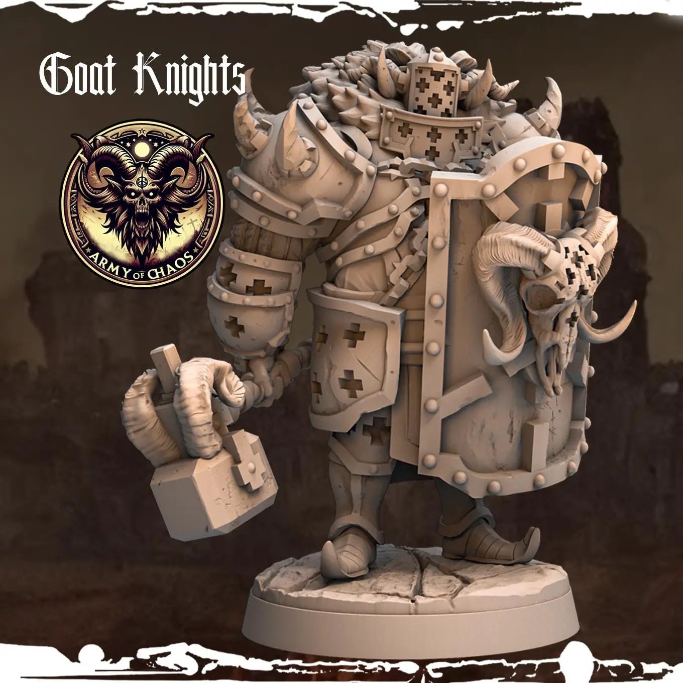 3D printed Goat Knights miniatures by Last Hope Miniatures, featuring detailed goat figures in knight armor for tabletop gaming.