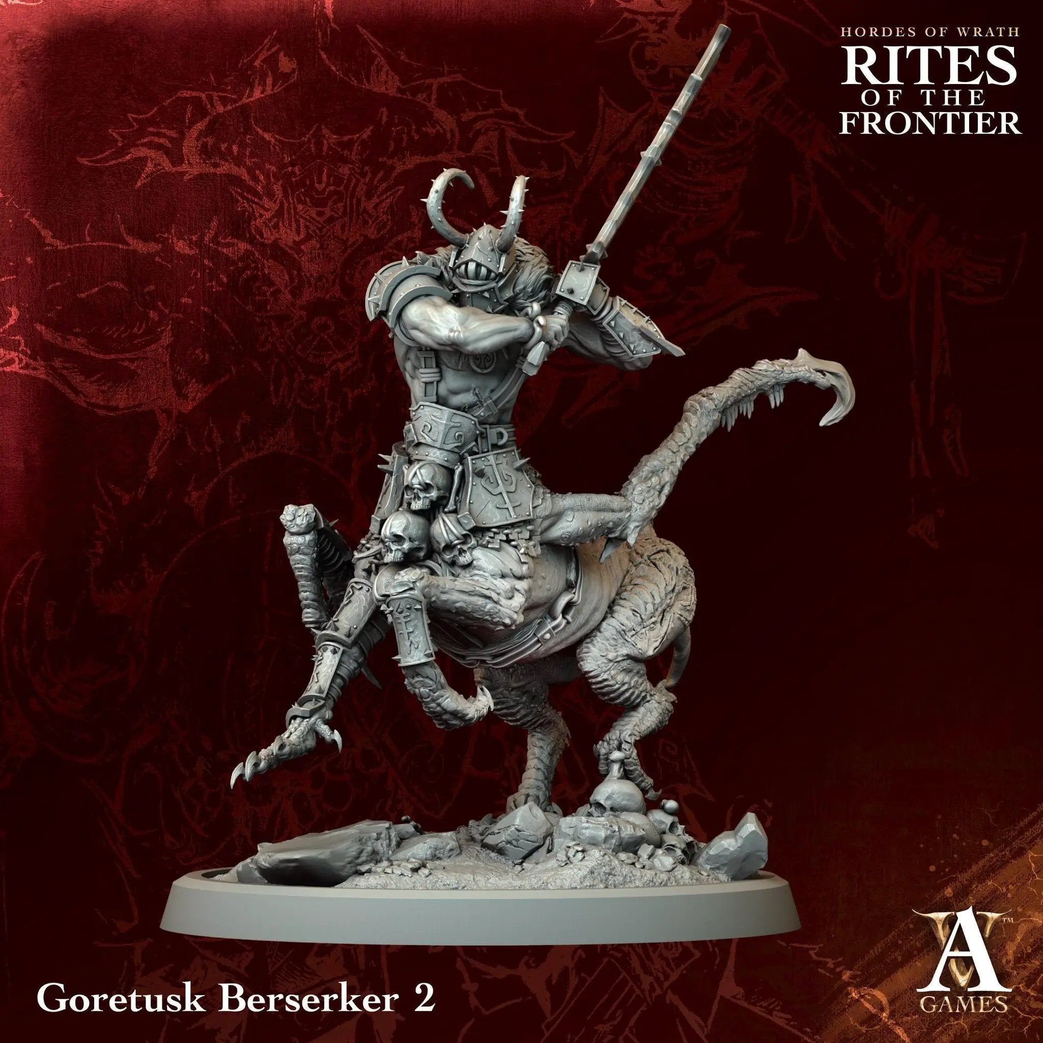 3D printed Goretusk Berserkers miniatures by Last Hope Miniatures, detailed fantasy figures from Archvillain Games.