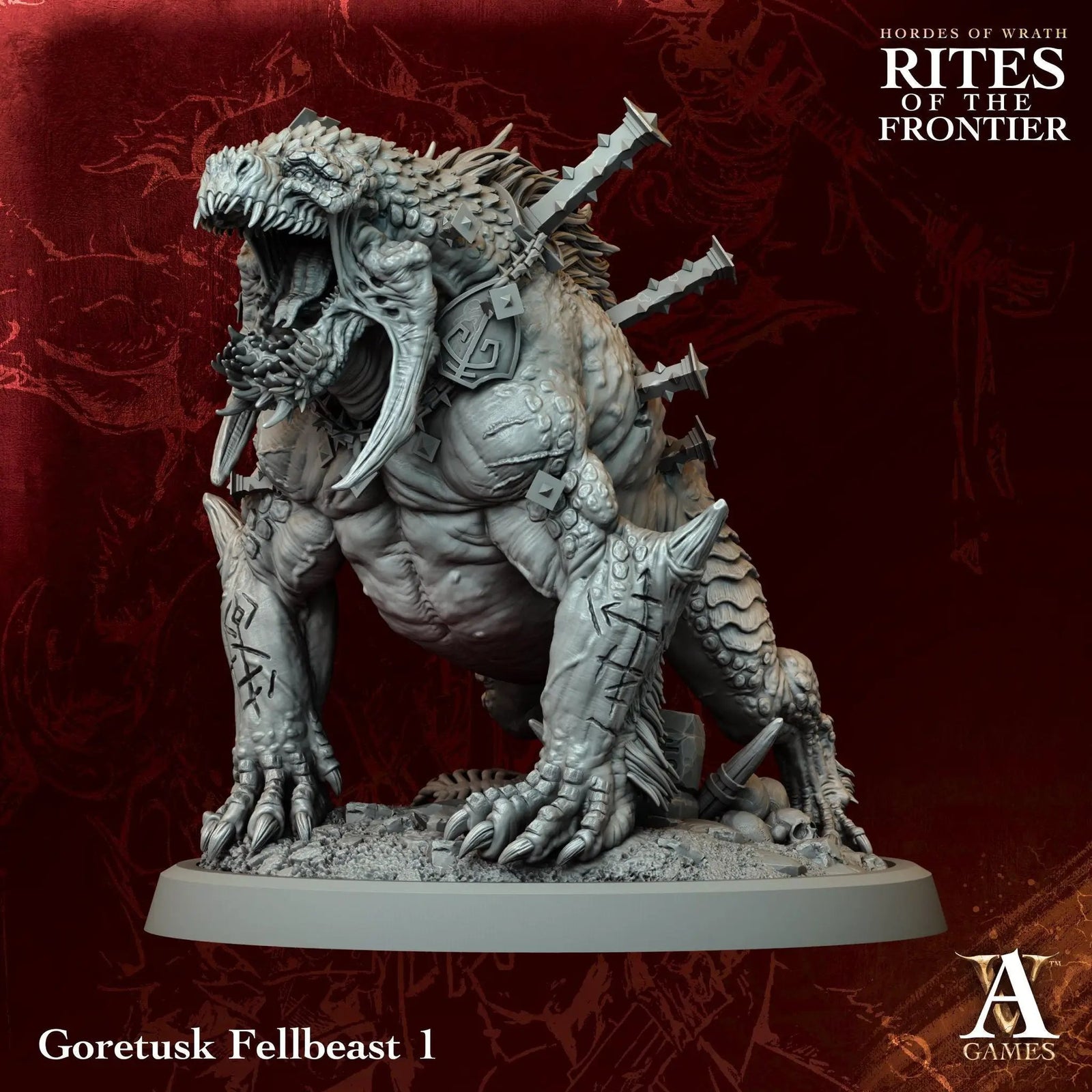3D printed Goretusk Fellbeasts miniature by Last Hope Miniatures for Archvillain Games, showing detailed monstrous creature with textured surface.