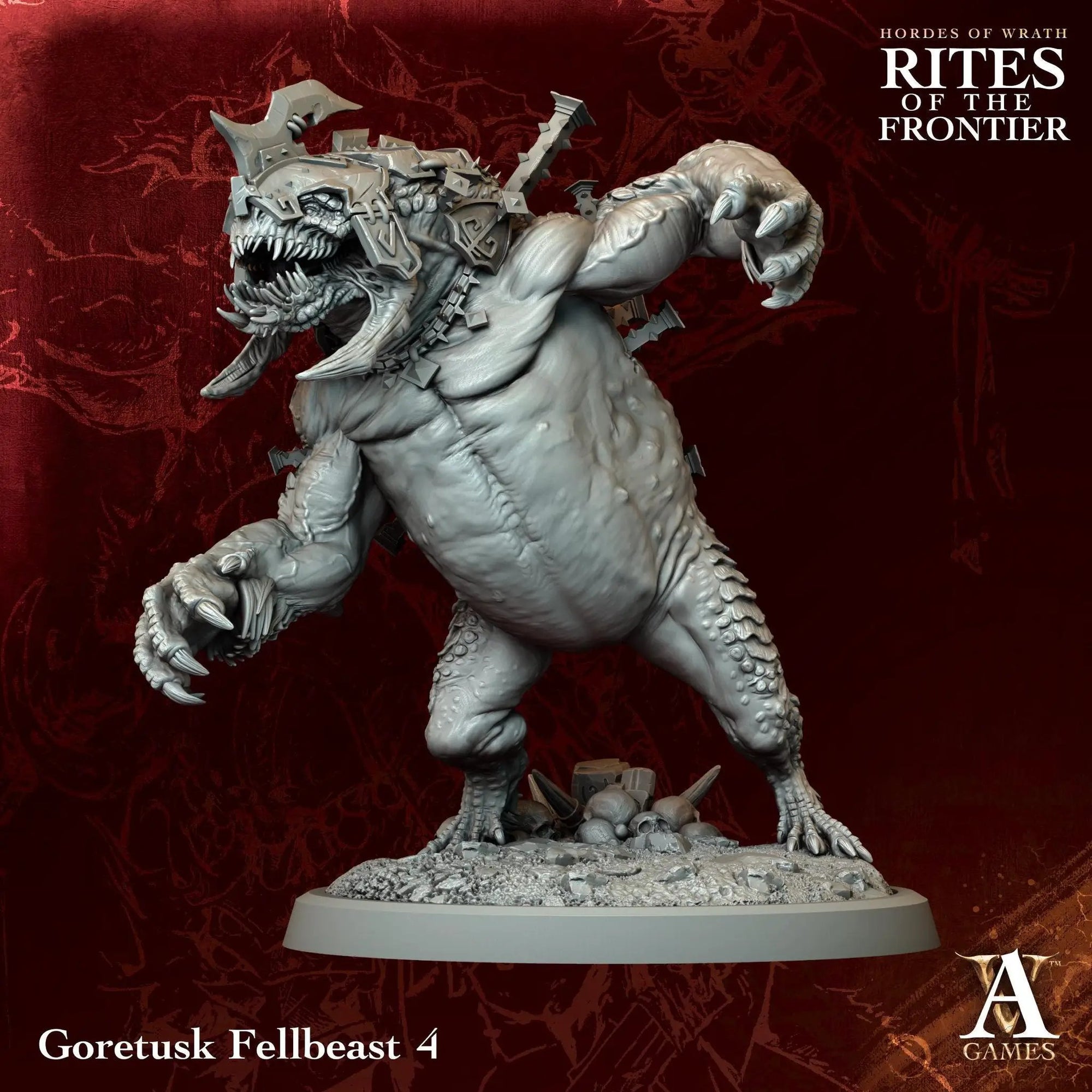 3D printed Goretusk Fellbeasts miniature by Last Hope Miniatures for Archvillain Games, showing detailed monstrous creature in gray resin